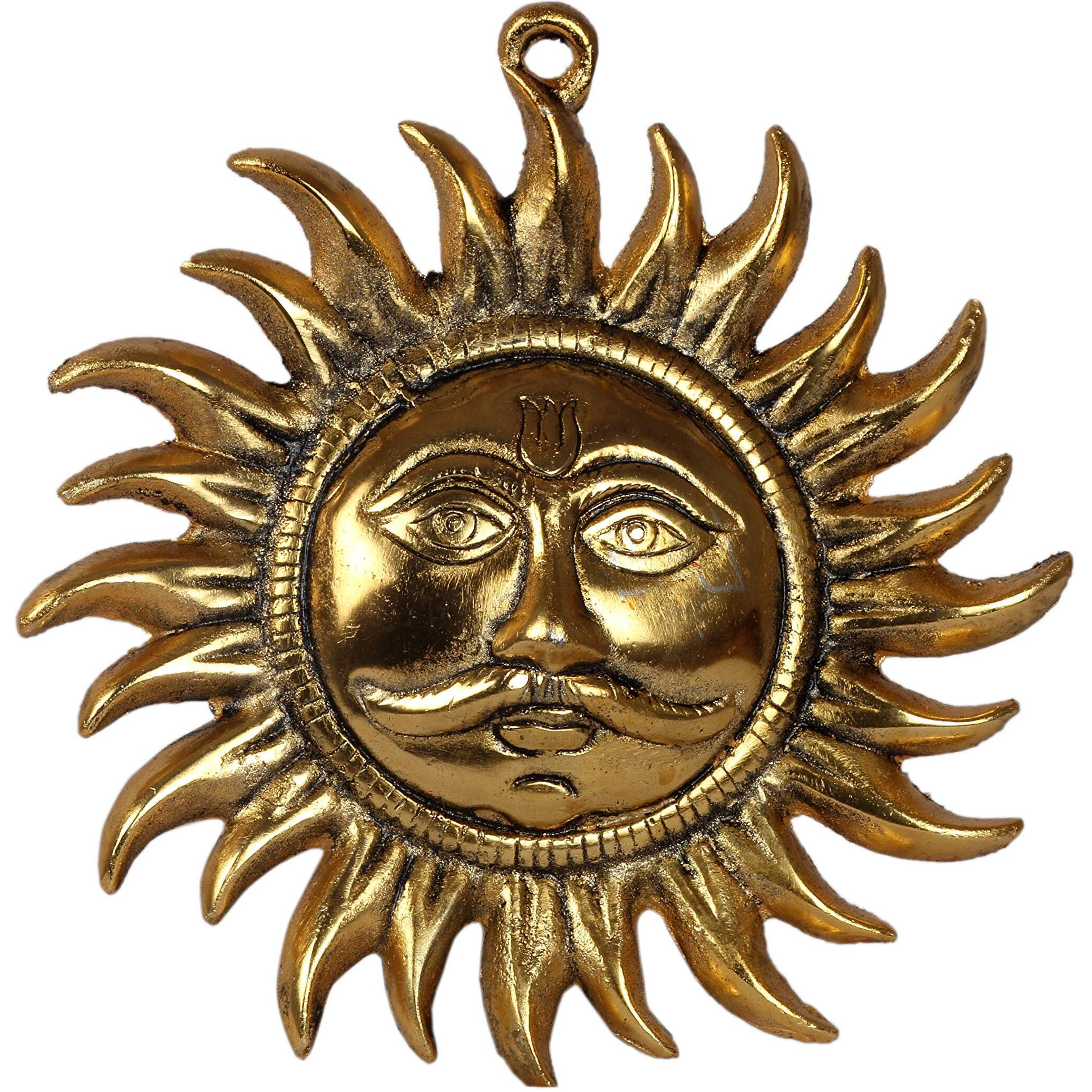 Dreamkraft Metal Suryavanshi Pataka | Sun Main Door Wall Hanging For Home Decor And Gift Purpose (Gold, 18X18X2.5 Cm)