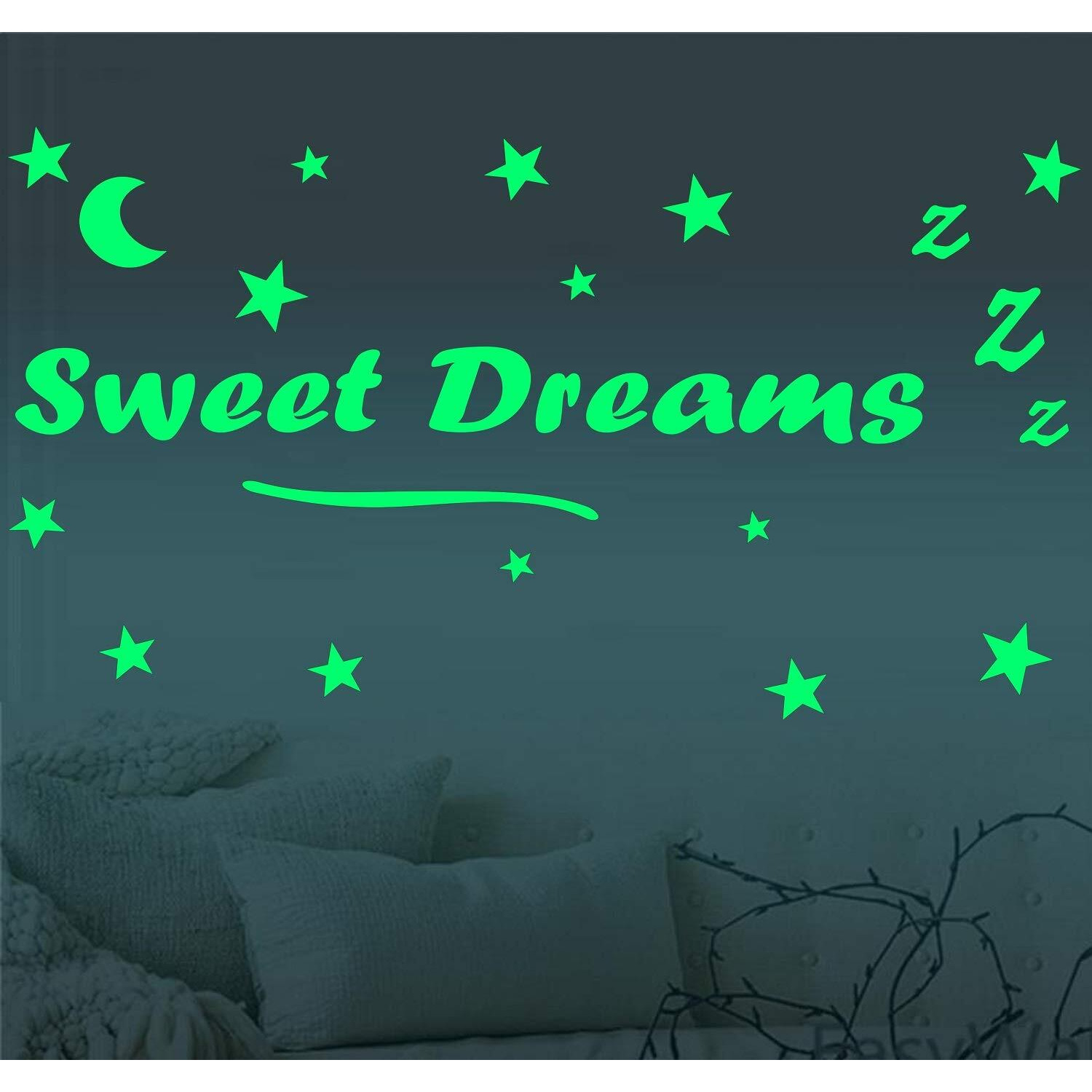 Dreamkraft Good Night Glow In The Dark Wall Stickers Radium Sticker For Wall Decor, Living Room, Kid's Room Decor (Green)