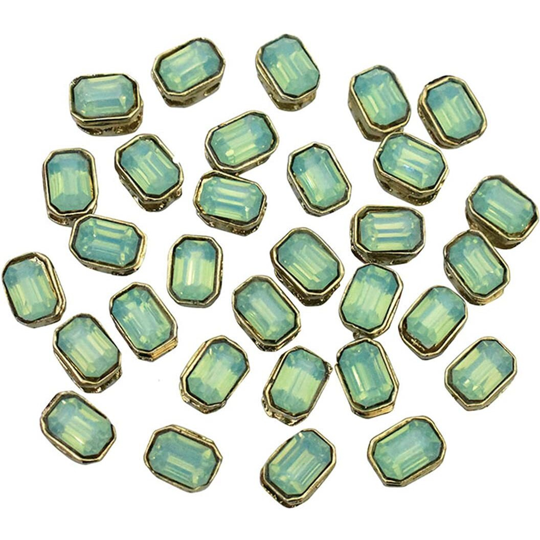 Embroiderymaterial Flatback Sew On Kundan Beads/Rhinestone/Gem Stone For Craft, Embroidery, Jewellery Making, Dresses, Embellishments, Bracelet Making (5X7Mm, Rectangle Shape, Mint Color, 50 Pieces)
