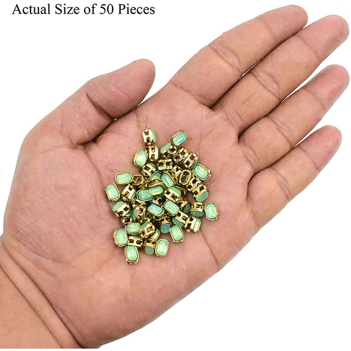 Embroiderymaterial Flatback Sew On Kundan Beads/Rhinestone/Gem Stone For Craft, Embroidery, Jewellery Making, Dresses, Embellishments, Bracelet Making (5X7Mm, Rectangle Shape, Mint Color, 50 Pieces)