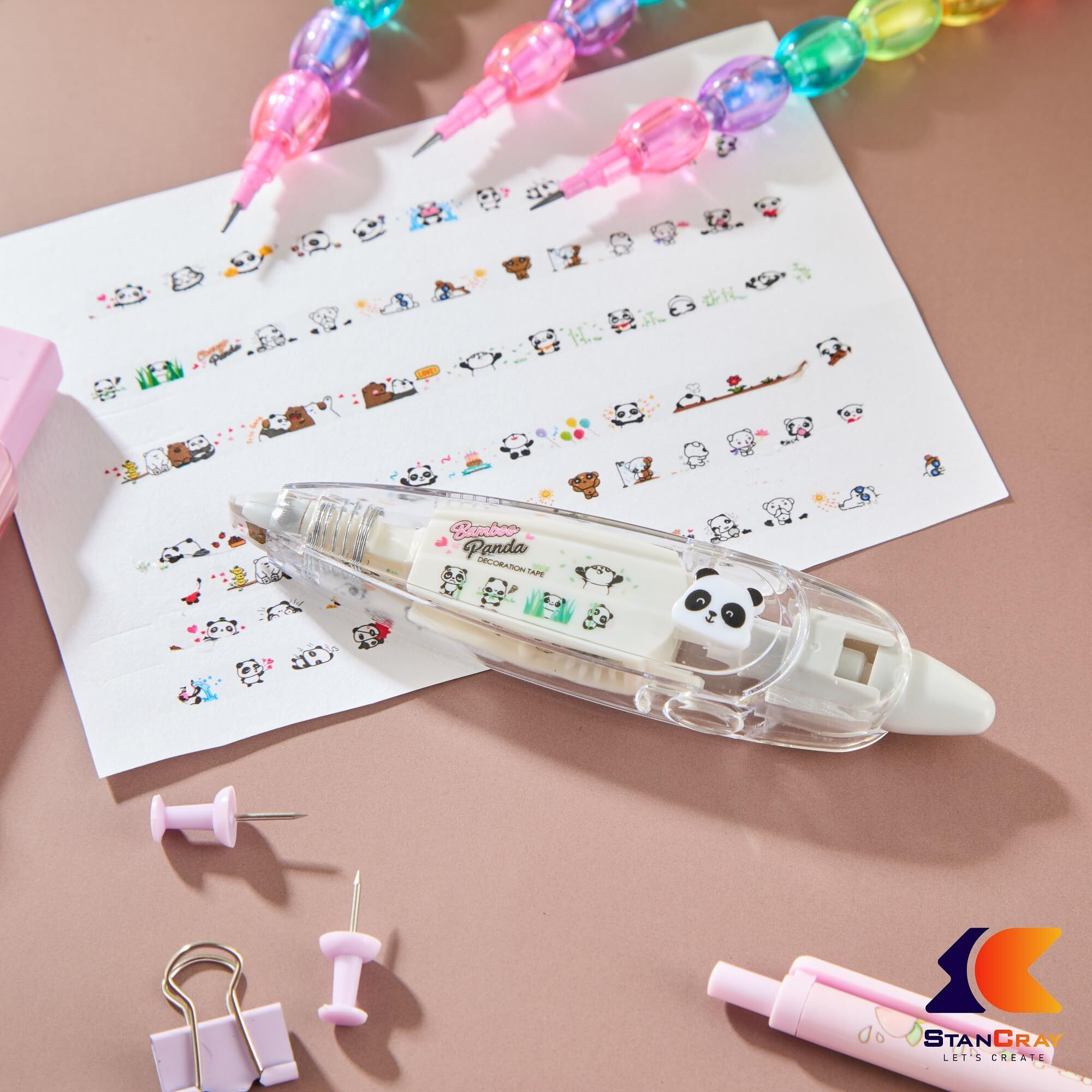 Stancray Decoration Tape Cute Sticker Pen Machine Decorative Correction Tape For Scrapbooking Diary Planner Journal Diy Crafts Stationery Scrapbooking Tape Pen (Panda Decoration Tape)