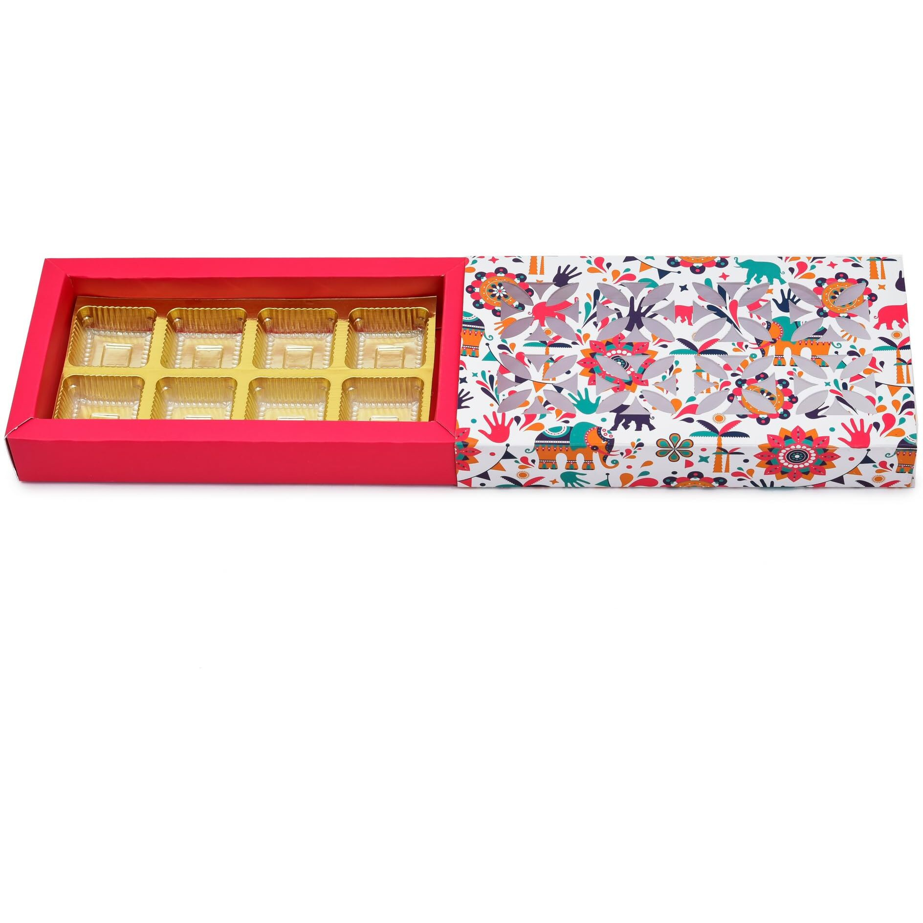 Grownex Empty Red Chocolate Box 8 Pcs Folding Paperboard Window Box For Packaging Chocolate & Sweets Stylish Folding Box For Gifting (Pack Of 10)