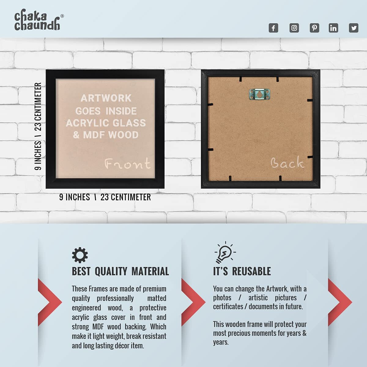 Chaka Chaundh - Suitable Motivational Quotes Frames  Framed Posters - Quotes Frames For Office Wall, Home Decor- Quotes Wall Frames - Posters With Frame - (9 X 9 Inches) - Engineered Wood