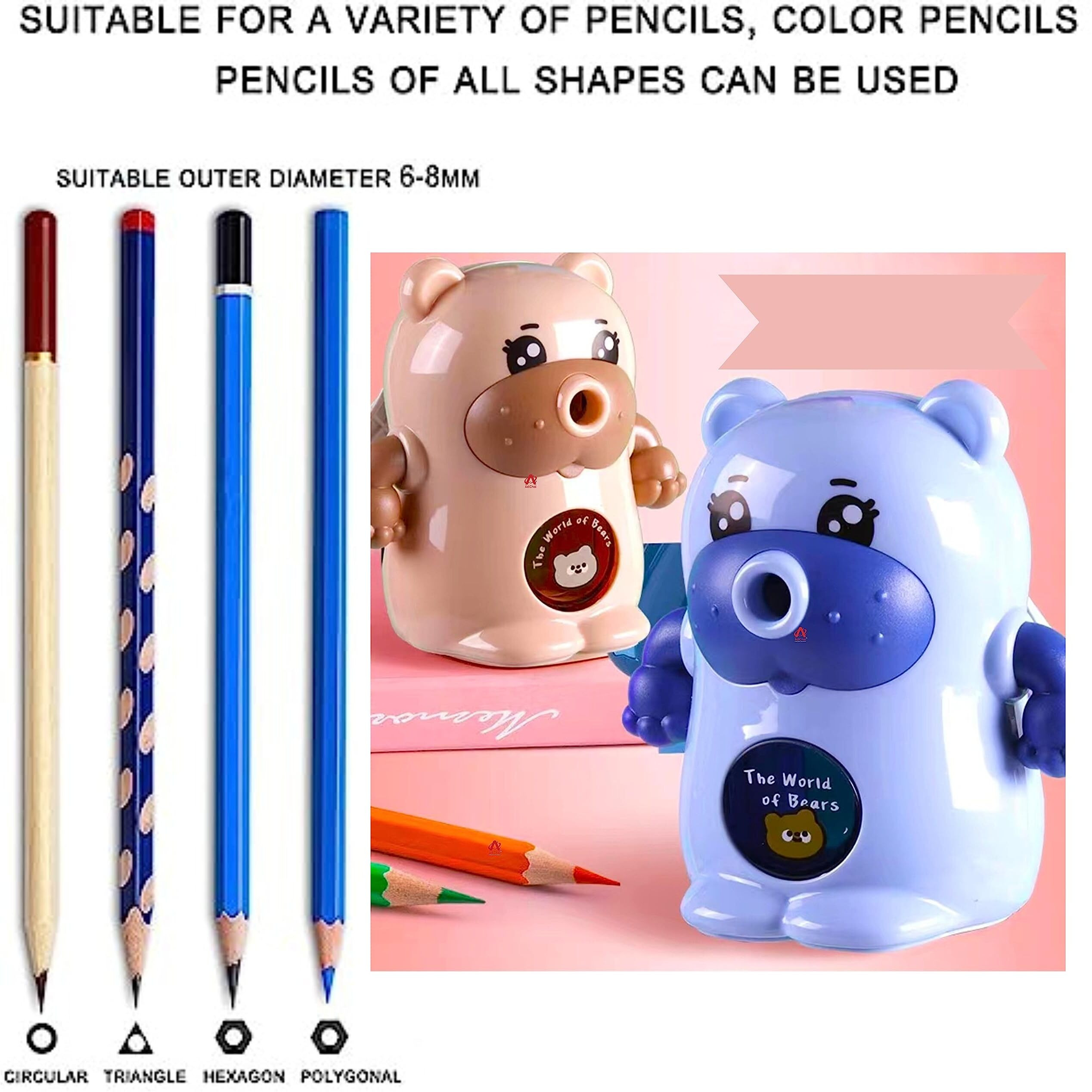 Adichai Bear Pencil Sharpeners, Table Sharpener, Manual Sharpener For School, Office, Stationery Gift For Kids, Return Gift For Kids (Light Brown)