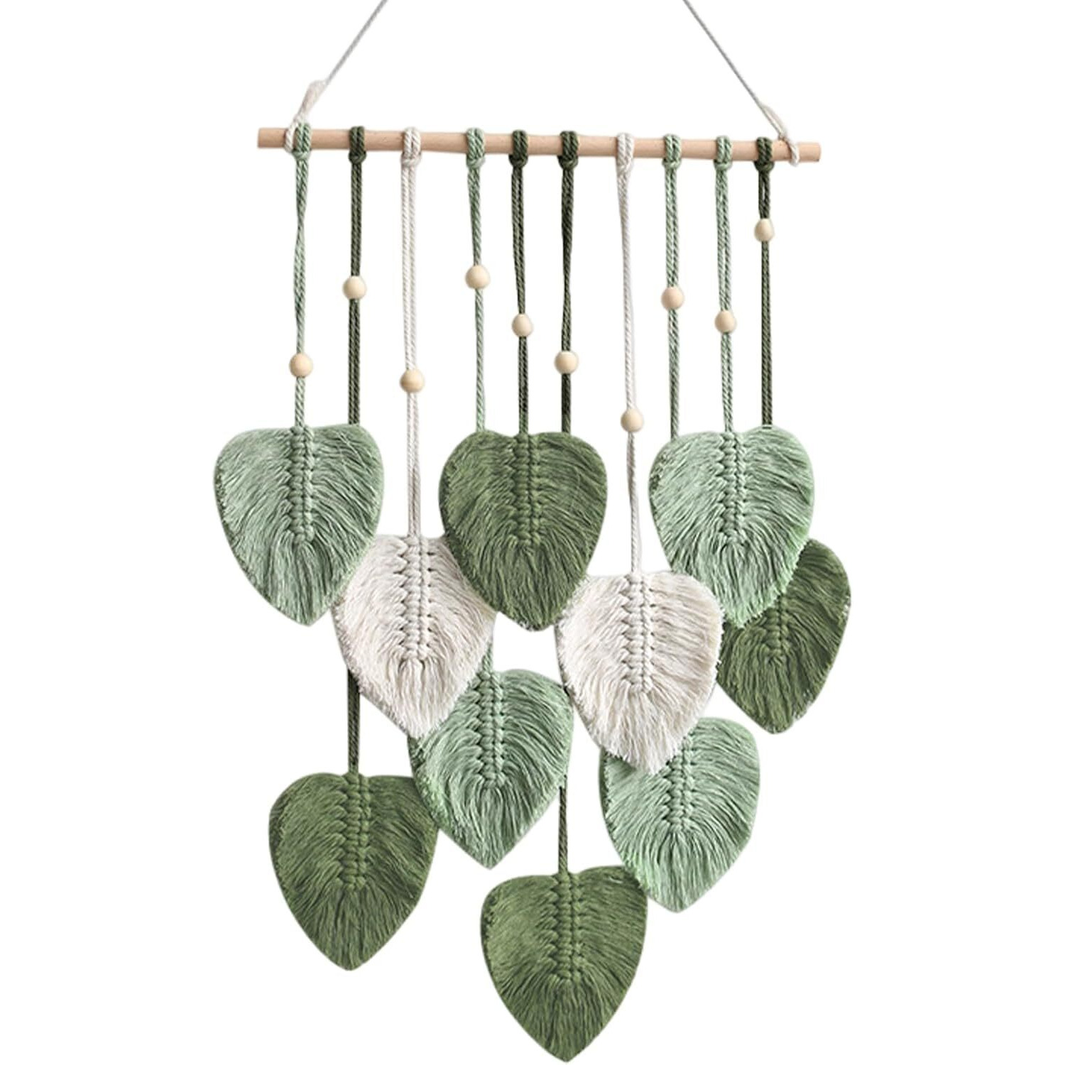 Love N Beyond Macrame Wall Hanging Boho Handmade Wall Decor Feather Tapestry With Wooden Beads And Green Leaves Chic Boho Wall Art Decor 66 X 40 Cms (Green)