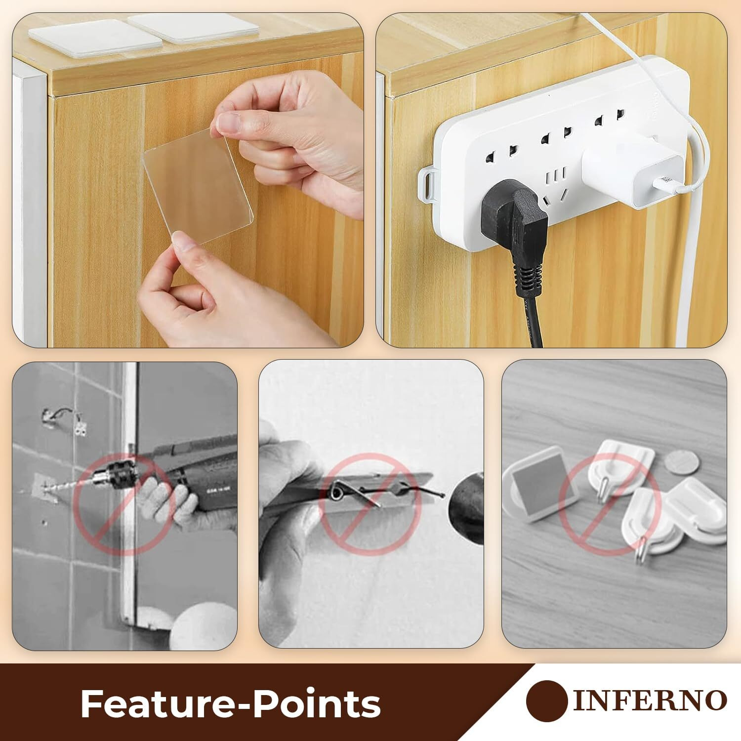 Inferno 10 Pieces Double Sided Adhesive Tape Heavy Duty For Home & Kitchen Stickers (Size - 6Cm X 6Cm Each)