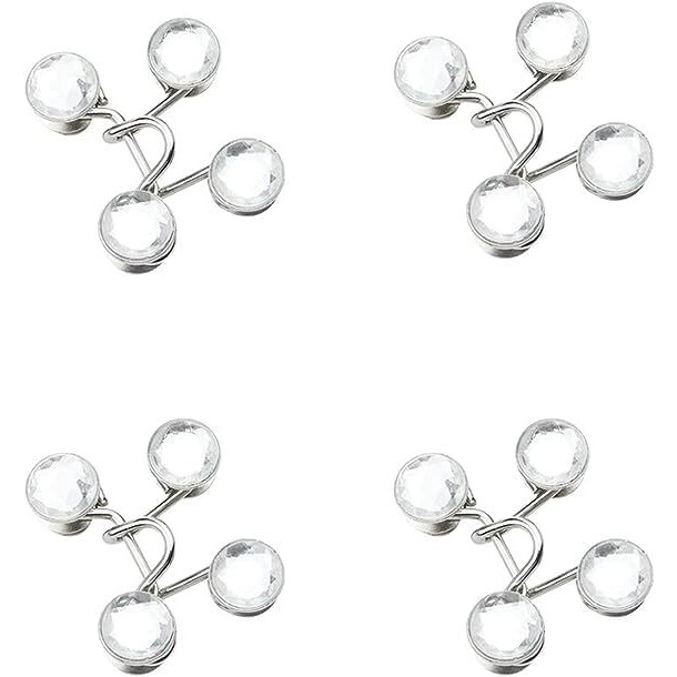 Mgnlr Instant Jeans Button Pins Waist Tightener Set, Make The Waist Fit For Skirt Pants Robe, No Sewing Required Adjustable Waist Buckle For Loose Jeans Pants (4Pcs White Diamond Waist Pin)