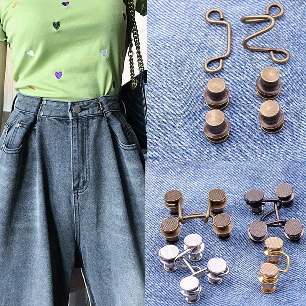 Mgnlr Instant Jeans Button Pins Waist Tightener Set, Make The Waist Fit For Skirt Pants Robe, No Sewing Required Adjustable Waist Buckle For Loose Jeans Pants (4Pcs Brown Waist Pin)