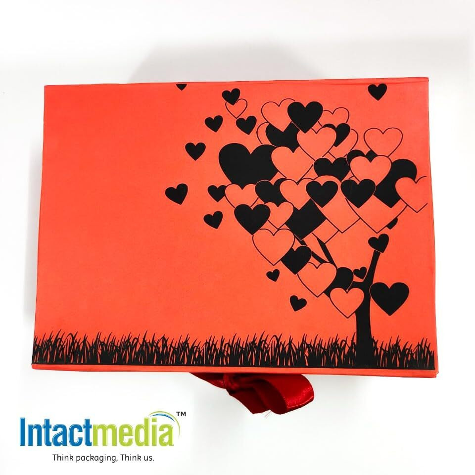 Intactmedia Gift Box | Ribbon Knot Box | Solid Colour Boxes | Empty Boxes For Wedding Gift Corporate Gifting | Baby Shower Gifting | Return Gifts | Christmas | Diwali - Red And Black, 1 Count