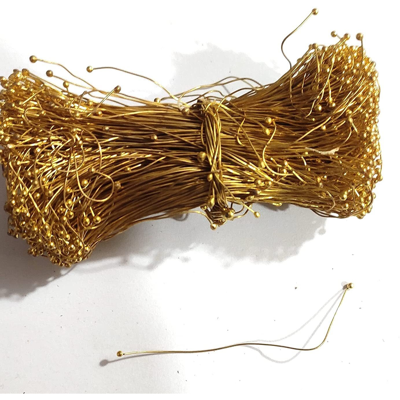 Omx 100 Grams Brass Head Pins For Beading - Double Sided Ball Head Pin Wires For Jewellery Making, Also Known As Mongra Wire (Wire Guage 30 (0.34Mm))