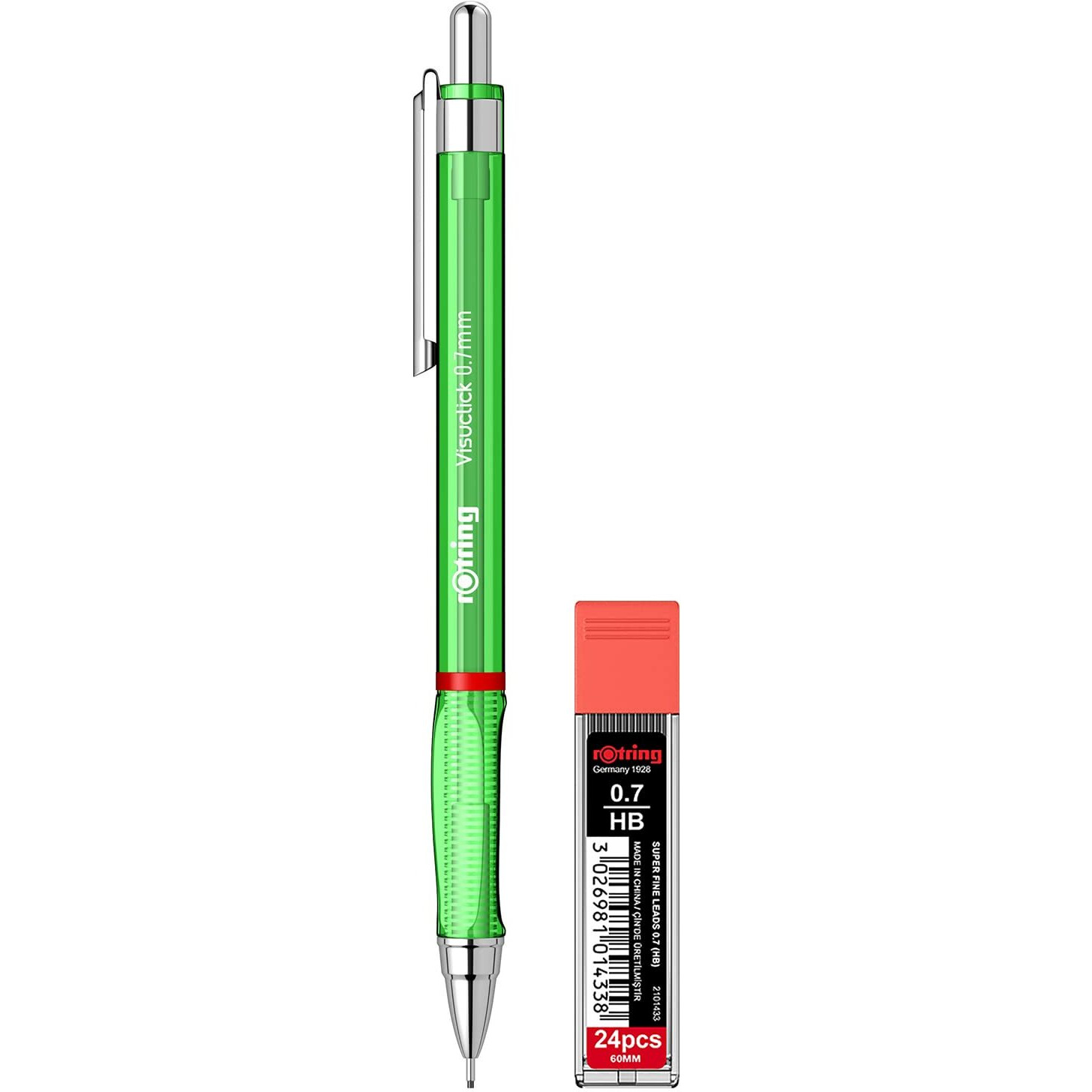 Rotring Visuclick Green Mechanical Pencil 0.7Mm For Drawing, Writing & Sketching, Transparent Abs Plastic Body, 12 Hb Polymer Leads