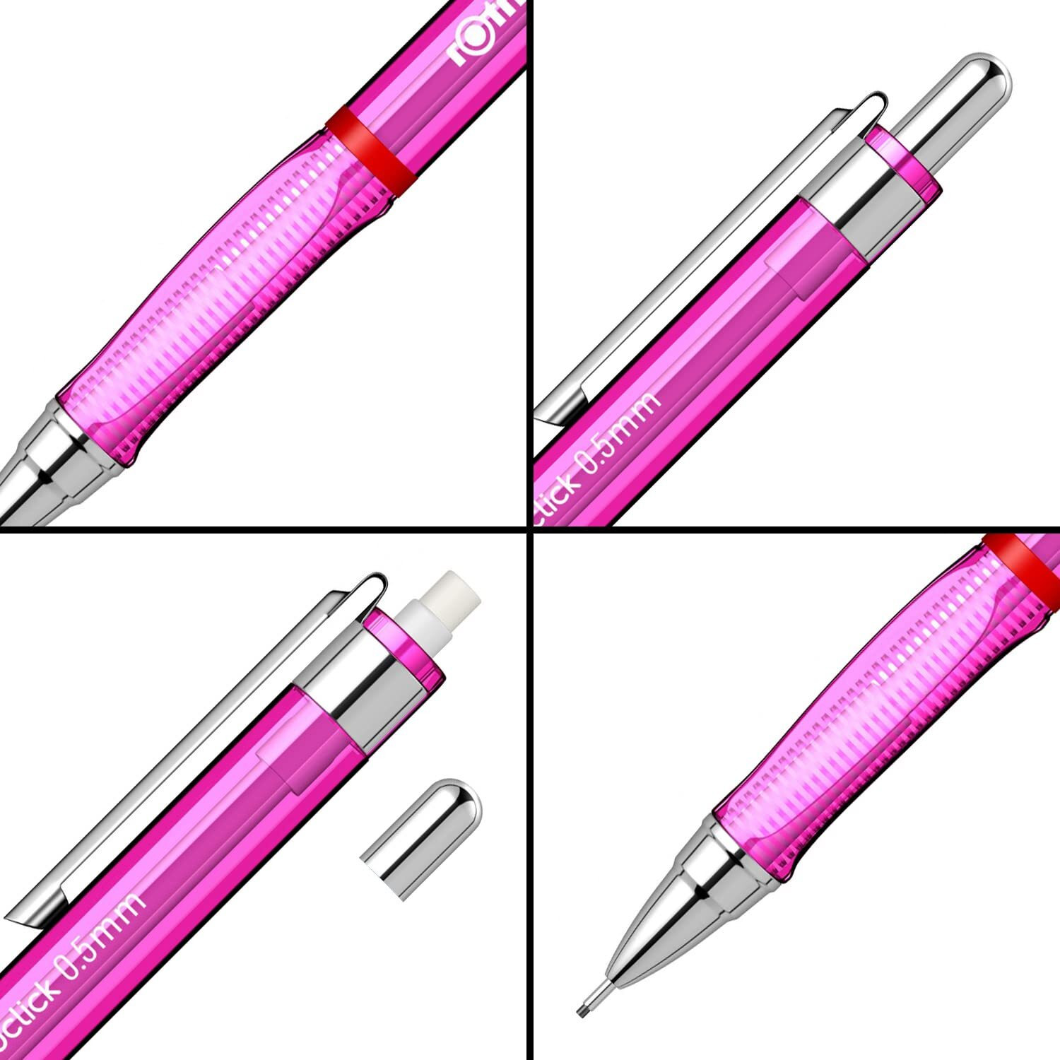 Rotring Visuclick Pink Mechanical Pencil 0.5Mm For Drawing, Writing & Sketching, Transparent Abs Plastic Body, 12 Hb Polymer Leads