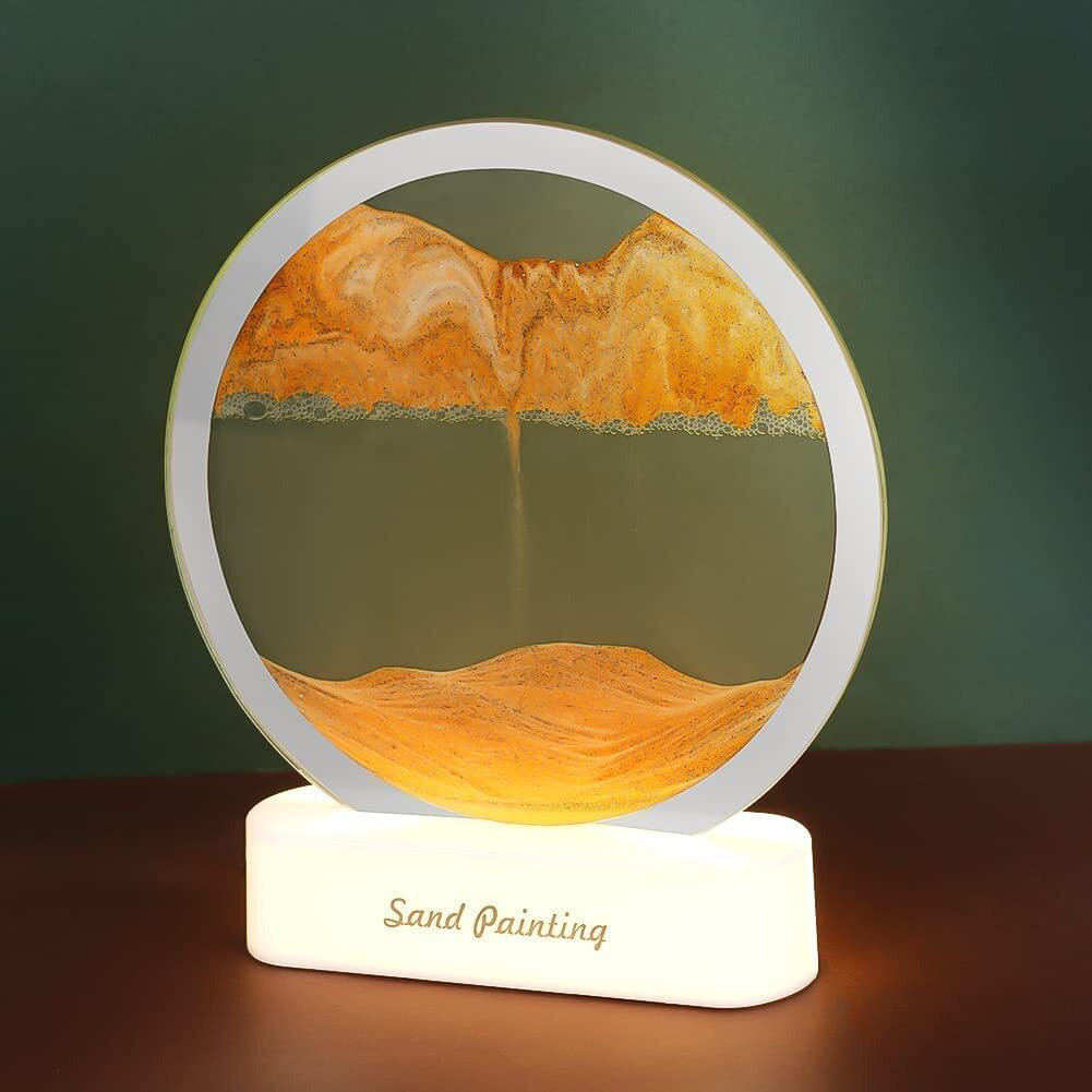 Sajani 3D Dynamic Sand Art Lamp Liquid Motion, Moving Sand Art Picture Round Glass 3D Deep Sea Sandscape In Motion Display Flowing Sand Frame Relaxing Desktop Home Office Work Decor (Pack Of 1)