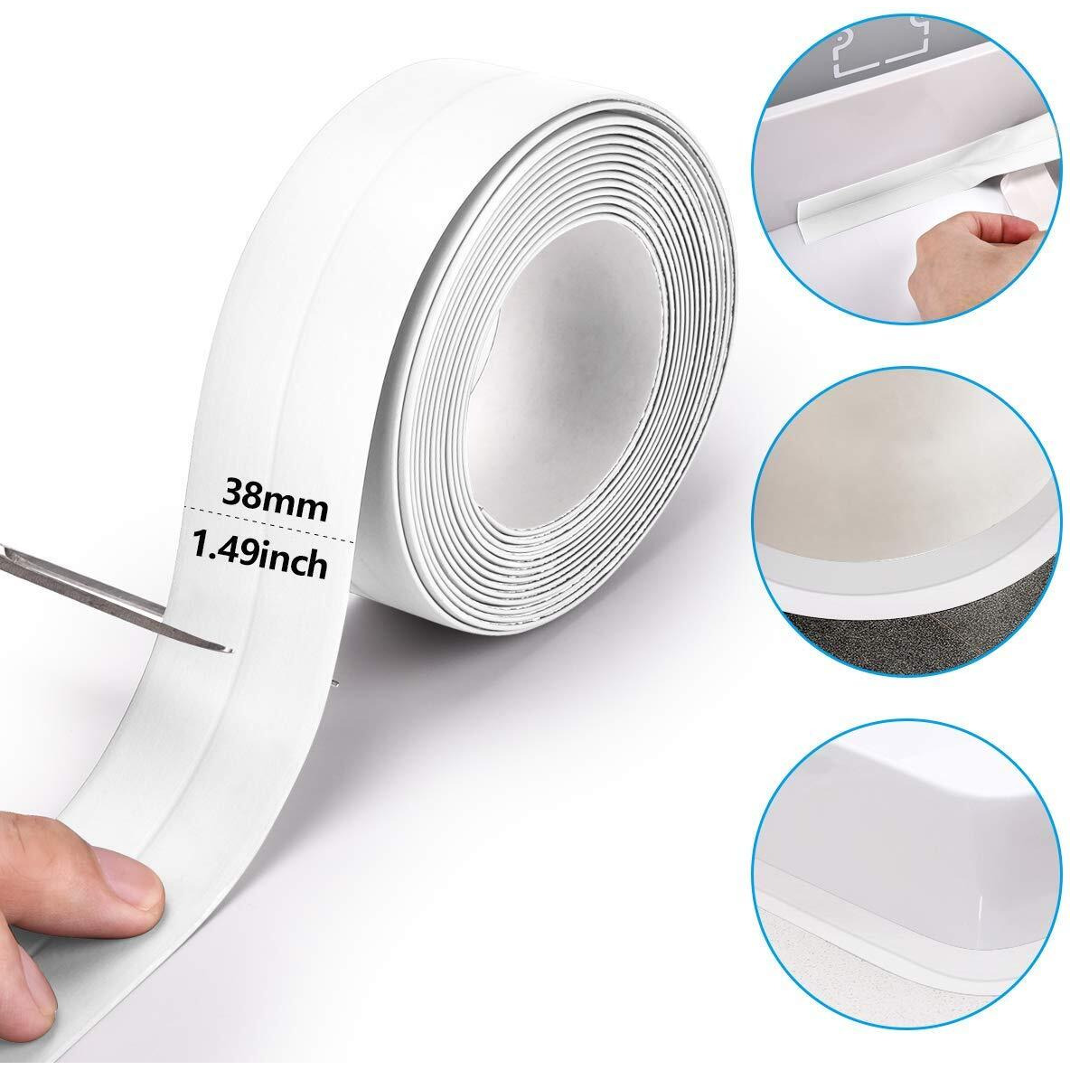 Mockery Caulk Tape Sealant Strip, Pvc Self Adhesive Tub And Wall Sealing Tape Caulk Sealer, Caulk Strip, Sealant Tape For Kitchen Countertop, Bathroom, Toilet, Bathtub Floor Wall Edge (White, 1Pcs)