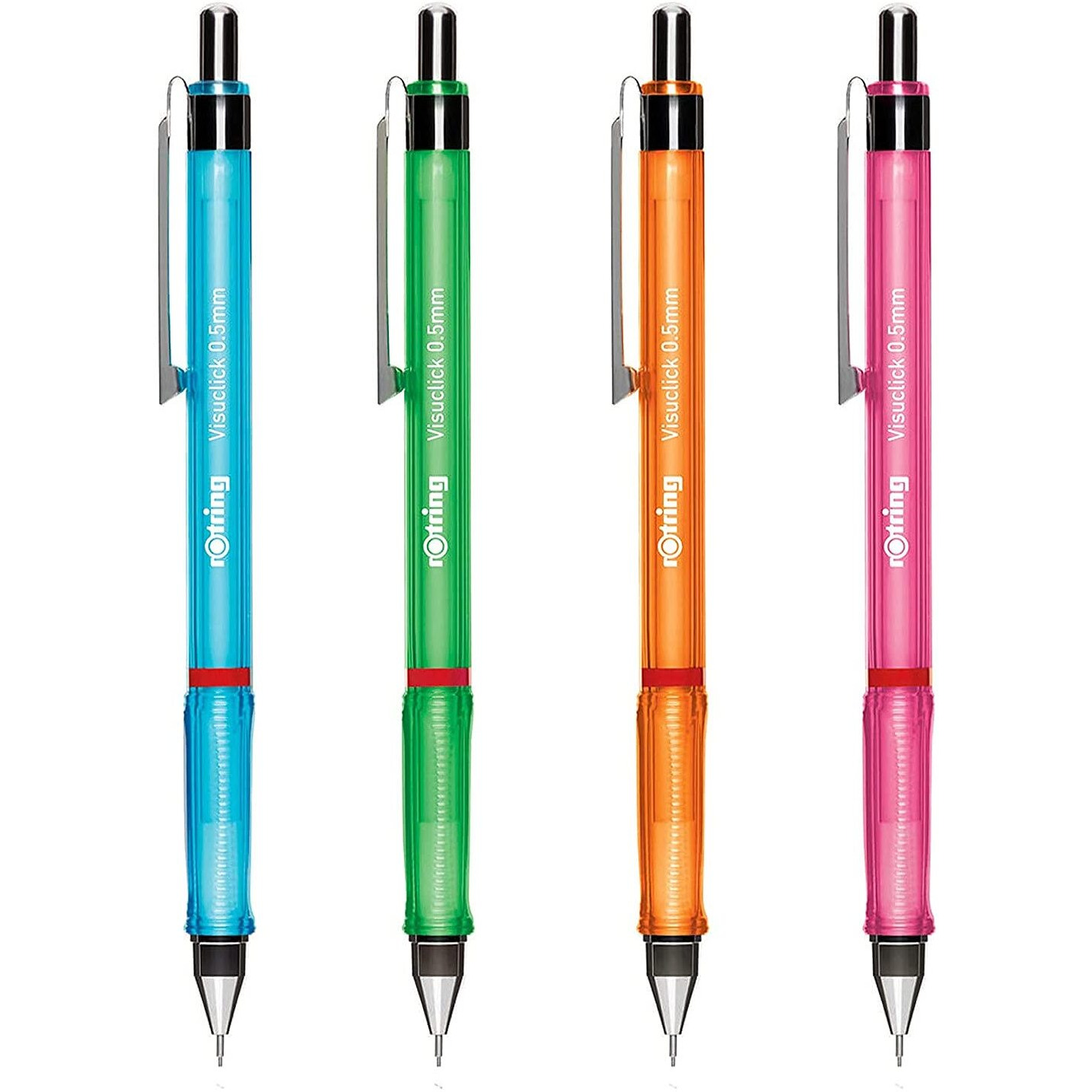 Rotring Visuclick 0.5Mm Mechanical Pencils, 2B Lead, Blue, Green, Orange & Pink Barrel - Total 4 Pieces