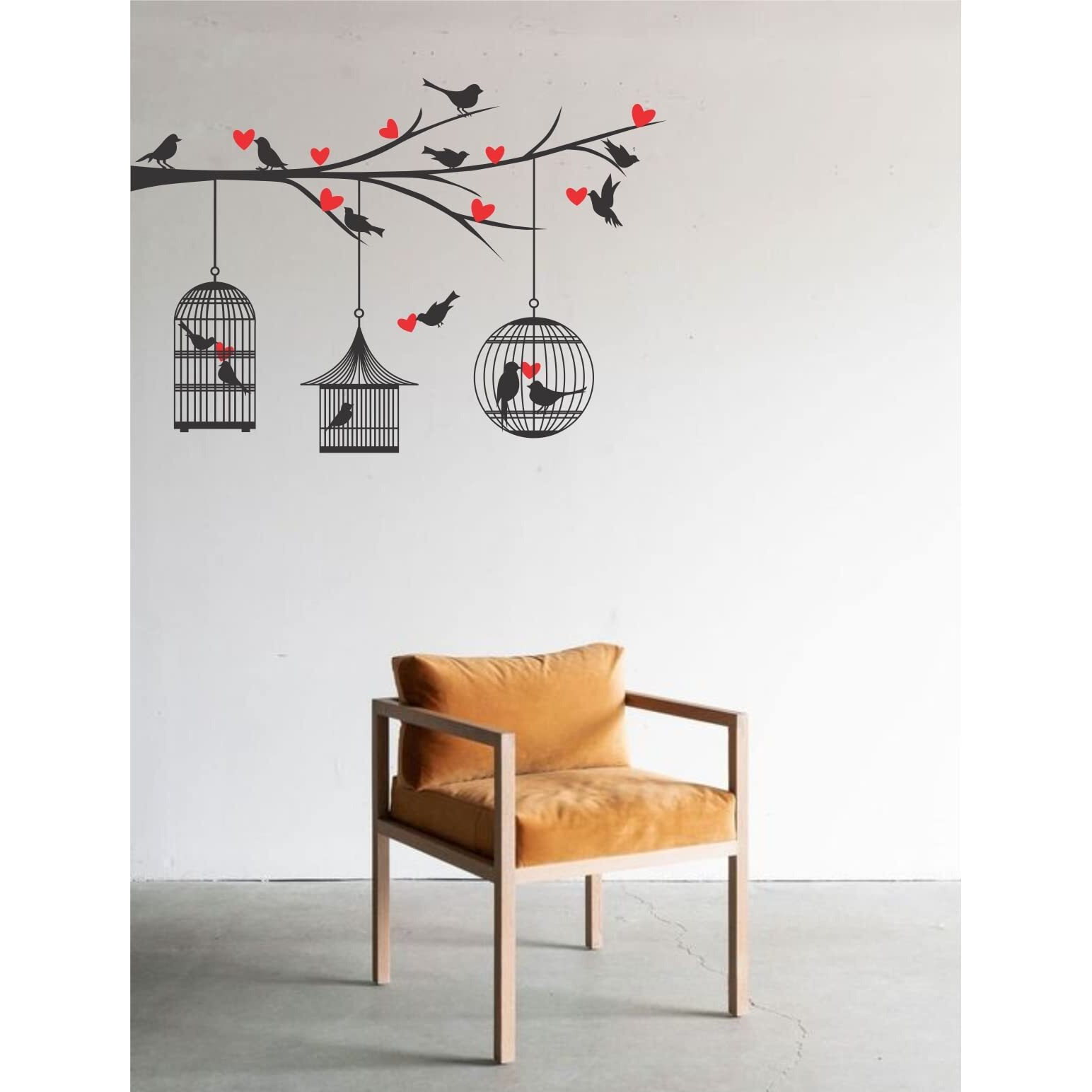 Dreamkraft Hanging Loving Bird Cage On Tree Branch With Heart Pvc Vinly Wall Stickers (Multicolor, 85 Cm X 121 Cm)