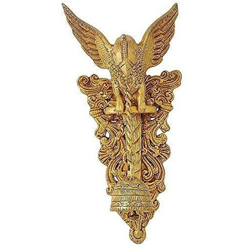 Artvarko Antique Brass Big Parrot Wall Hanging Bell Chain Welcome Home Decoration For Mandir Ganti For Temple Pooja Height 10 Inches