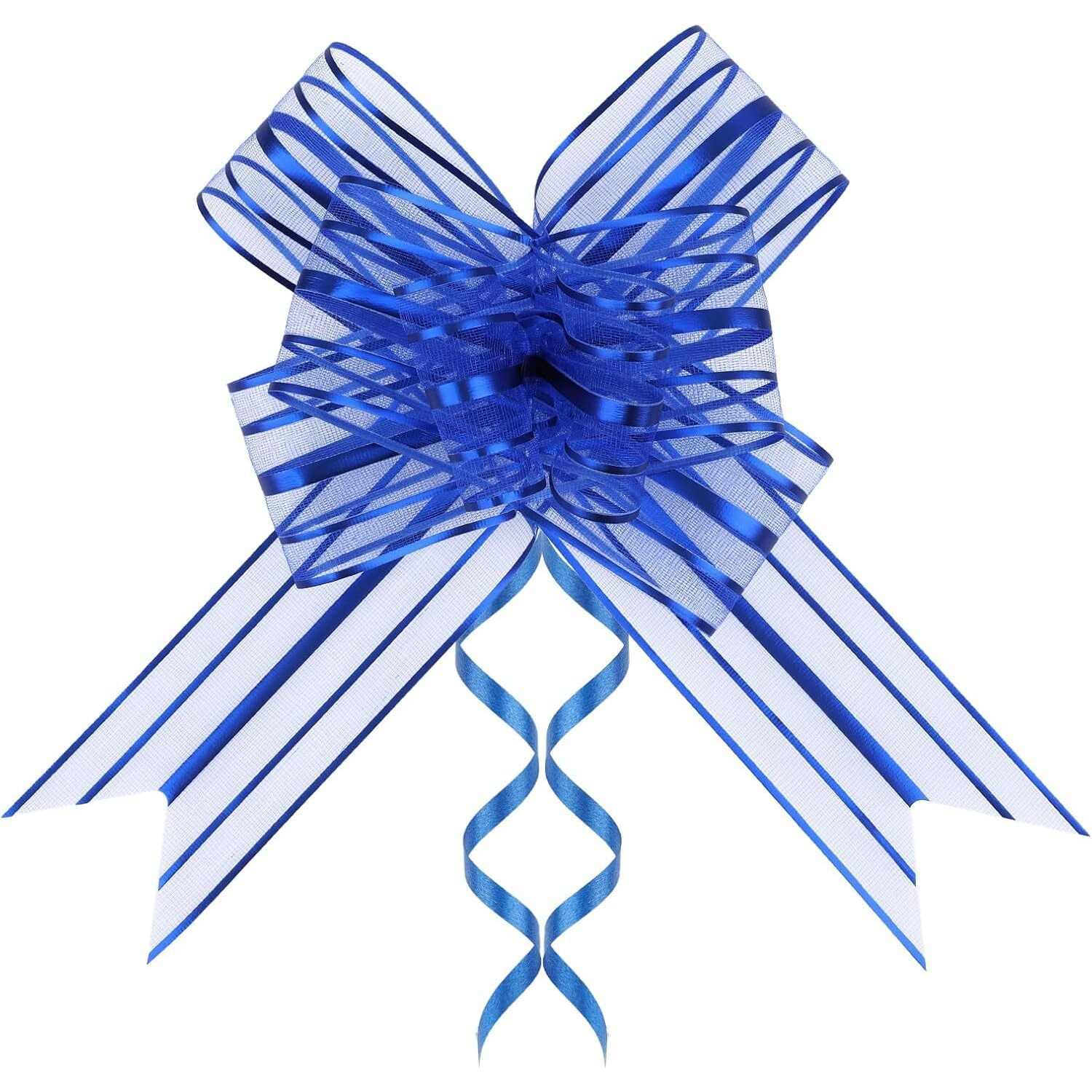 Paandeji 30Mm Organza Pull Bow Ribbon 4Inch Size For Christmas, Party Birthday Gift, Ribbon Bows For Wrapping Boxes Or Flower Decorations (Blue Color, 10Pc Set)