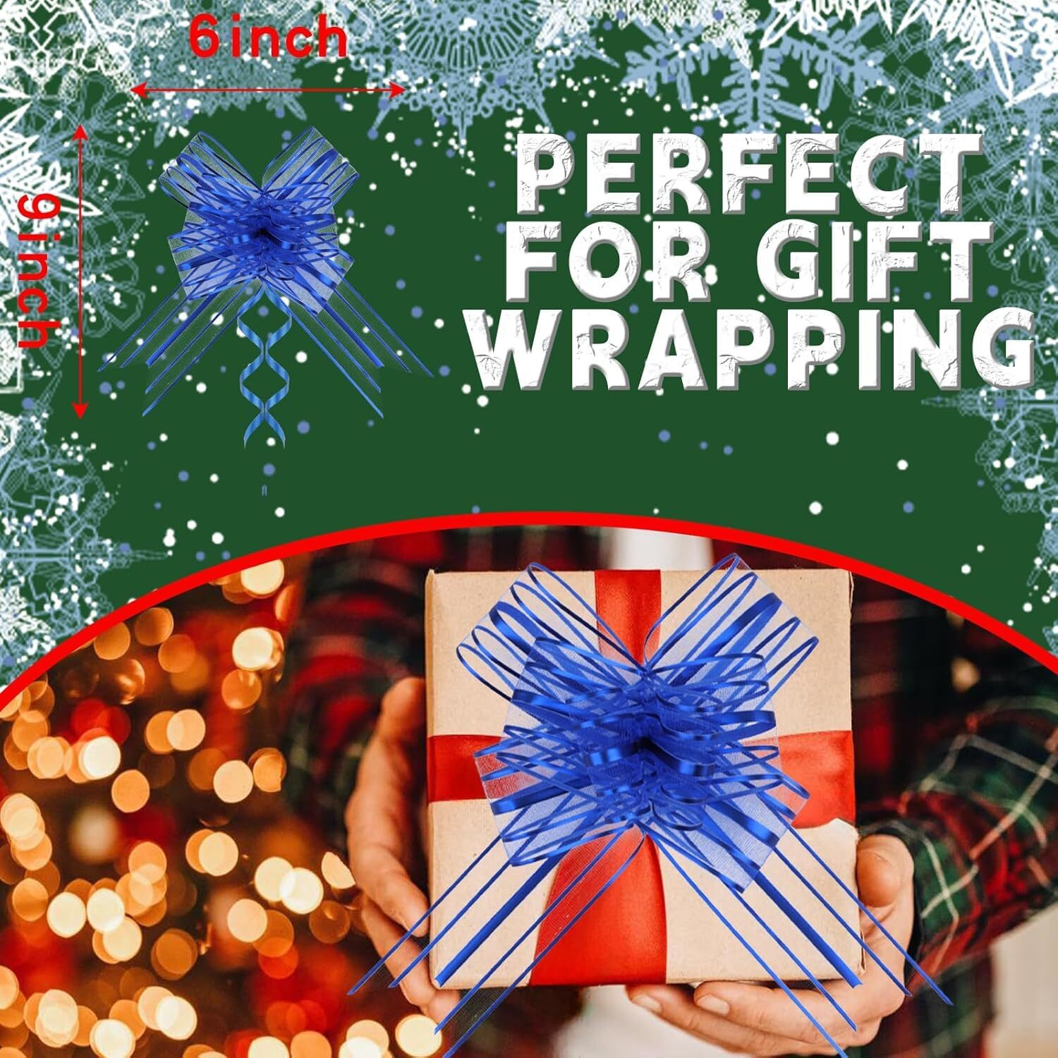 Paandeji 30Mm Organza Pull Bow Ribbon 4Inch Size For Christmas, Party Birthday Gift, Ribbon Bows For Wrapping Boxes Or Flower Decorations (Blue Color, 10Pc Set)