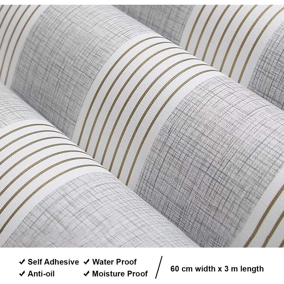 Wolpin Wall Stickers Wallpaper For Home Office (60 X 300 Cm) Self Adhesive, Latest Vertical Stripes Pattern Home, Modern Decal, Grey