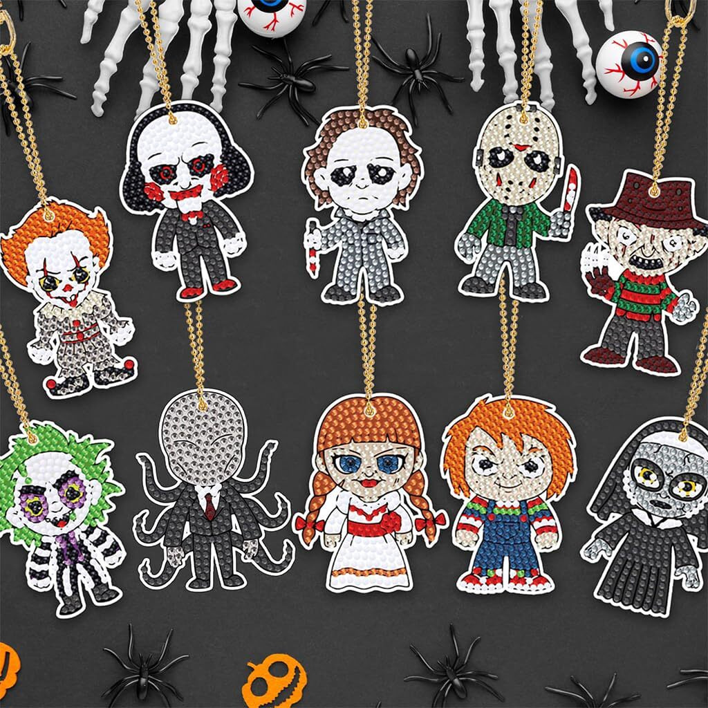 Patpat 10Pcs Diy Halloween Diamond Art Keychain Kit For Adults & Kids - Durable Acrylic Charms With Multifaceted Resin Beads - Gift For Kids, Party Favors, And Festive Decor