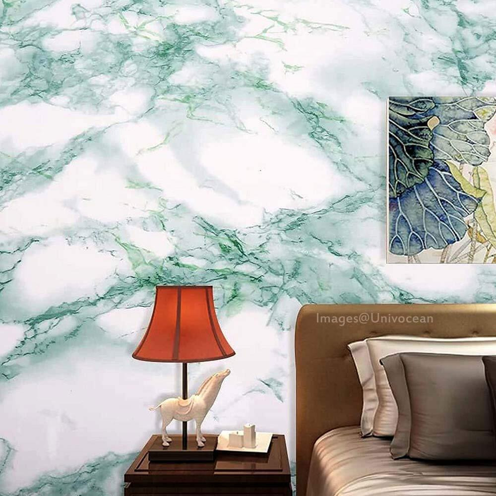 Univocean Green White Granite Look Marble Wall Stickers, Self Adhesive Vinyl Peel And Stick Pvc Wall Papers (60Cm X 500Cm)