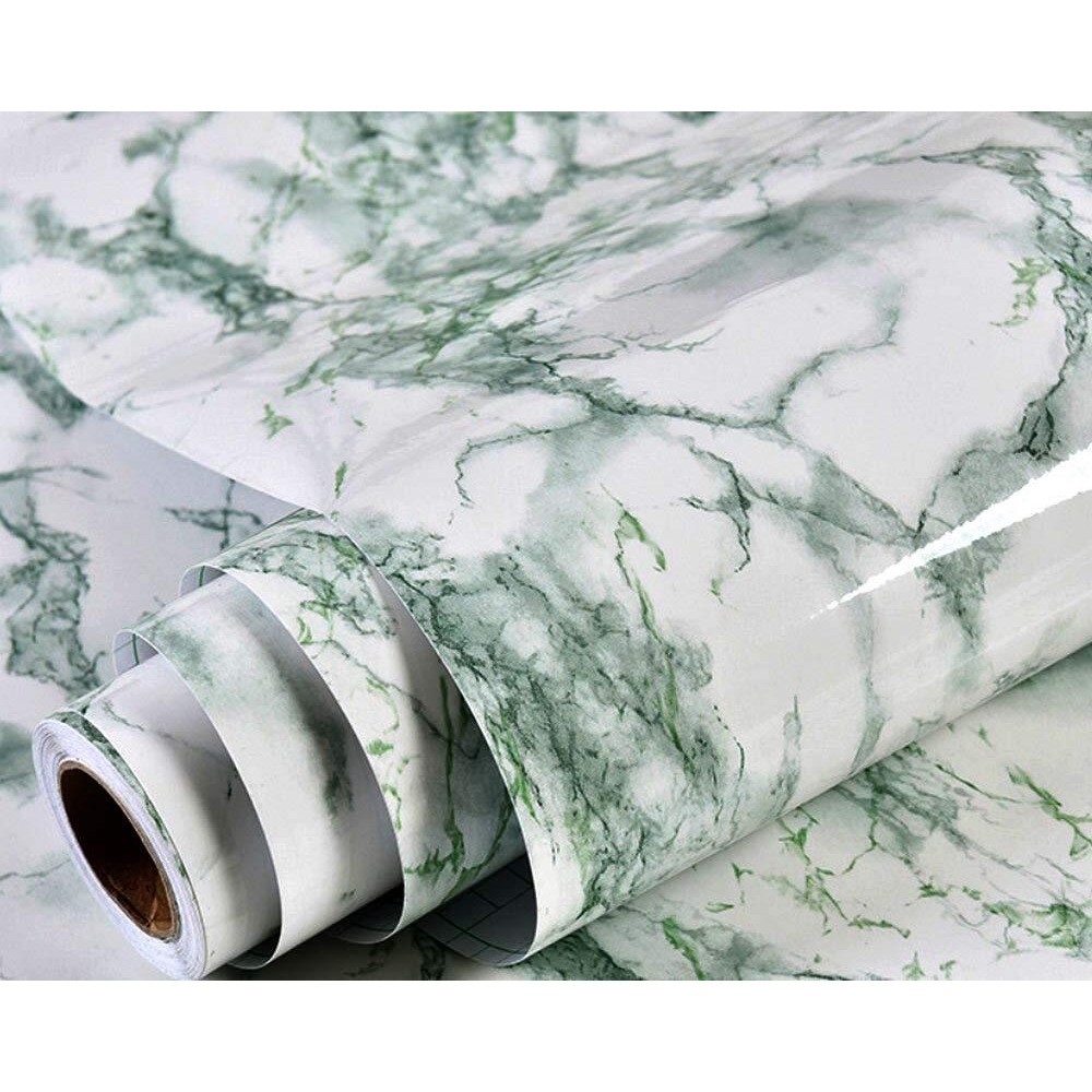 Univocean Green White Granite Look Marble Wall Stickers, Self Adhesive Vinyl Peel And Stick Pvc Wall Papers (60Cm X 500Cm)