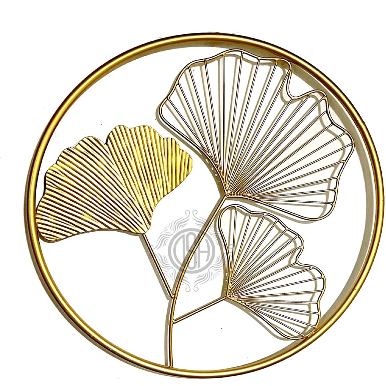 Dsh Crafting Your Curiosity Metal Round Shaped Beautiful Leaf Wall Decor Wall Arts Perfect For Living Room (Design - 3 (3 Leaf))(Gold)
