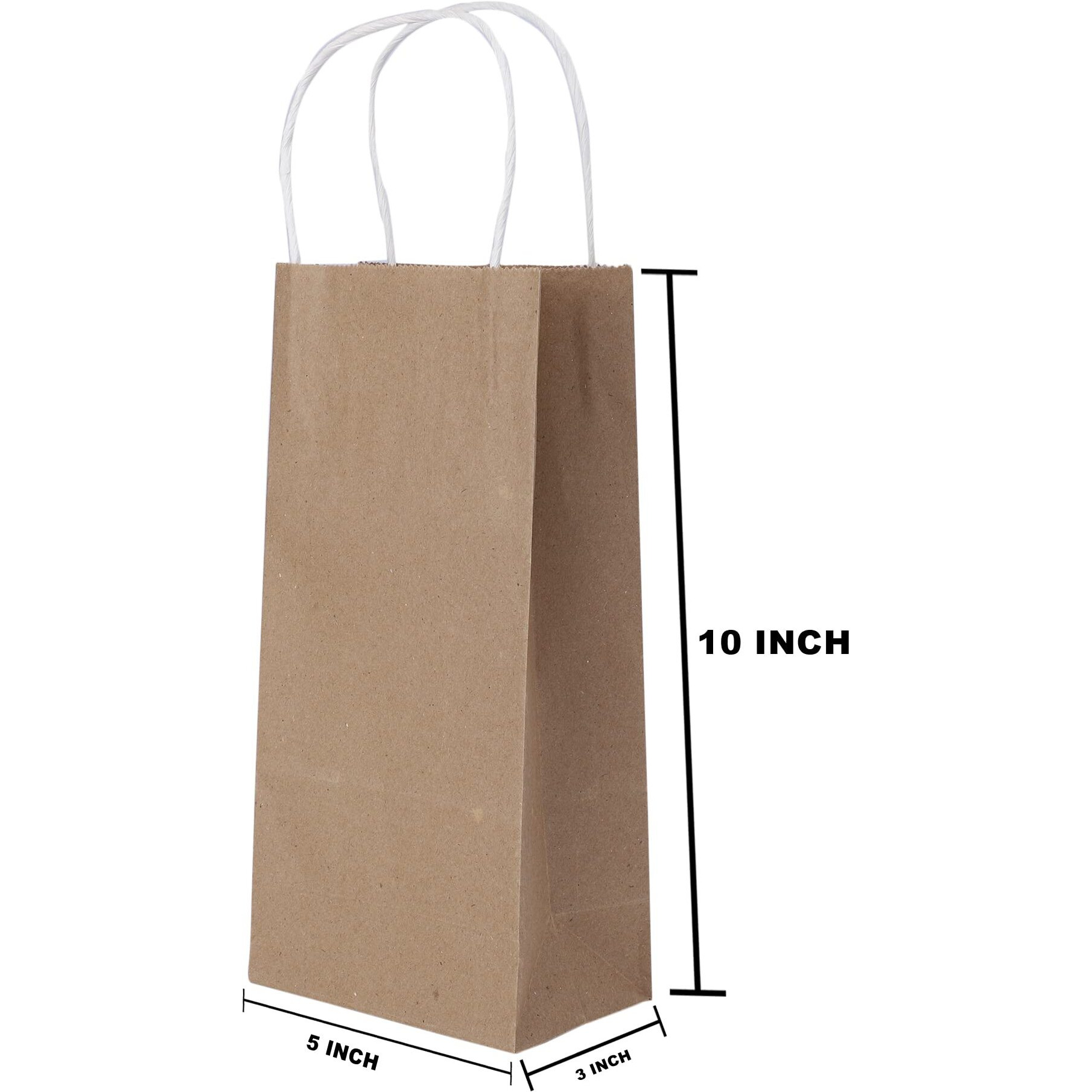 E Kysa Basics Brown Kraft Paper Carry/Gift/Cloth/Grocery Recycled Eco Friendly Bags With Handles - 5 * 3 * 10 Inches, Pack Of 15 Pcs