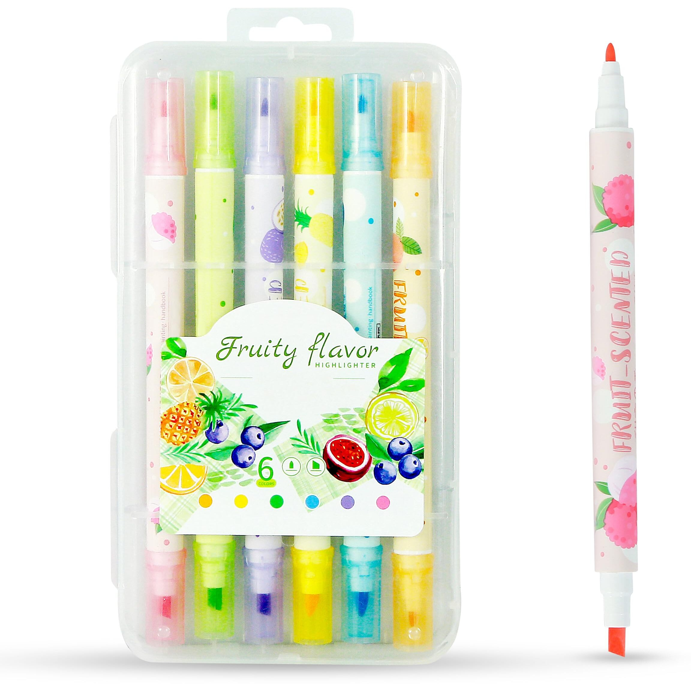 Glun 2 In 1 Tip Fruity Fregnense Marker Or Pen Tip, Self-Outline Neon Colour Markers, 6 Shades Bullet Journal Pens & Neon Shades Pens For Card Making, Drawing, And Diy Art Crafts For Kids