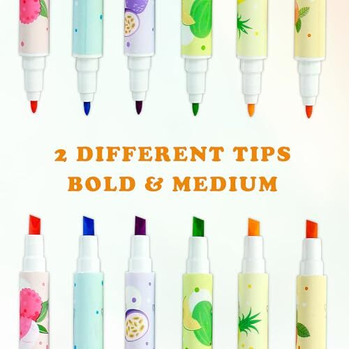 Glun 2 In 1 Tip Fruity Fregnense Marker Or Pen Tip, Self-Outline Neon Colour Markers, 6 Shades Bullet Journal Pens & Neon Shades Pens For Card Making, Drawing, And Diy Art Crafts For Kids