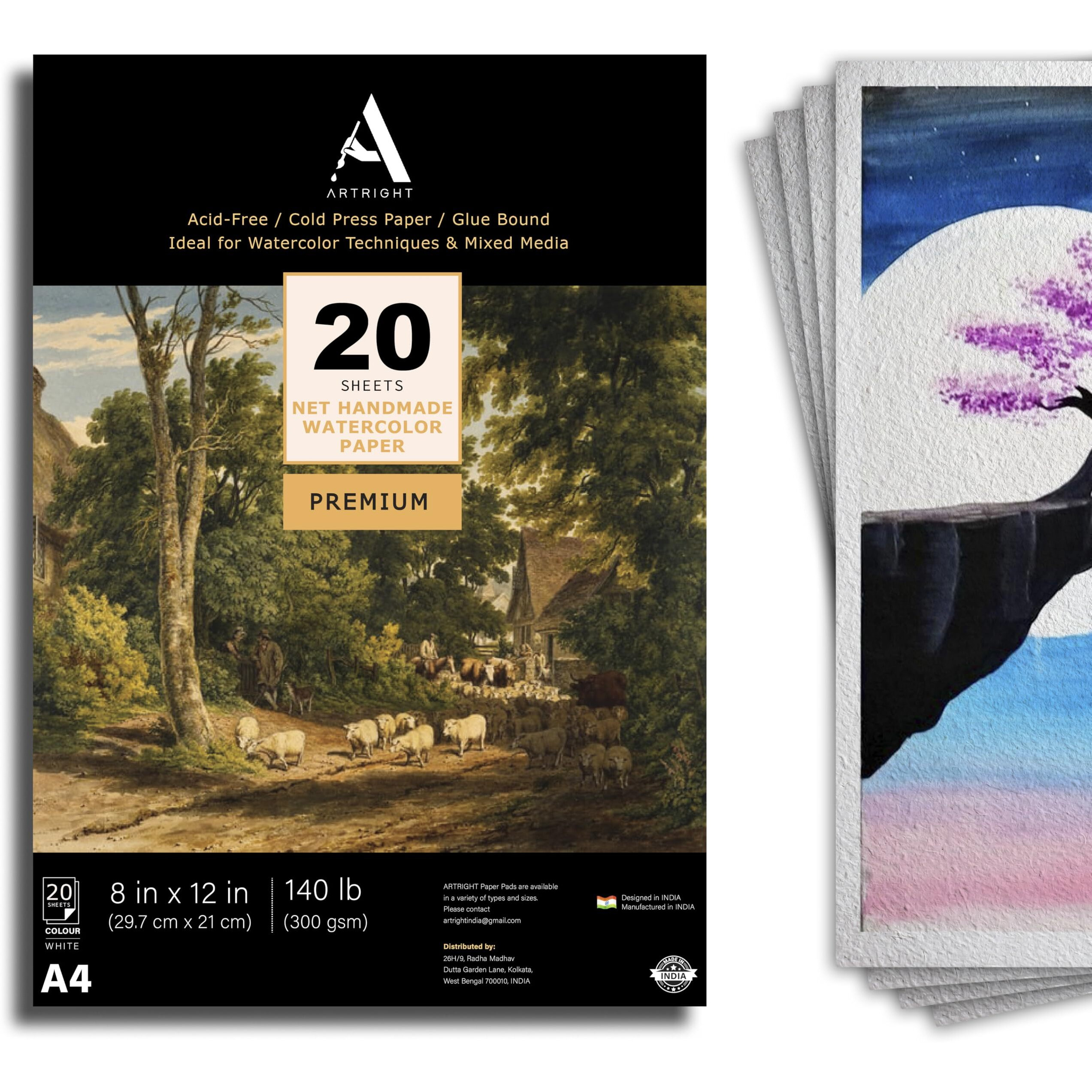 Artright White Net Handmade Papers (280 Gsm) Ultra Premium Fine Textured Dotted Handmade Watercolor Papers For Watercolour, Acrylic, Ink And Mixed Media (A4-20)