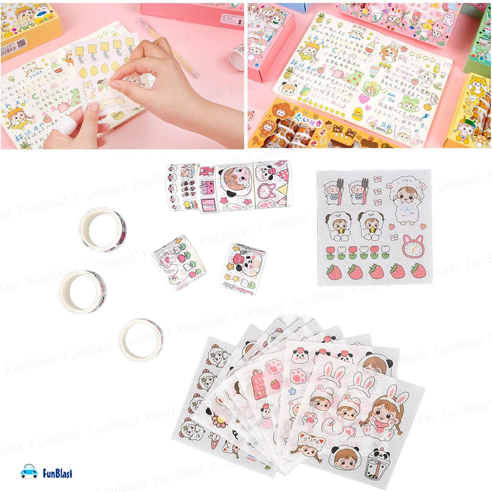 Funblast Washi Tape Set, Cute Washi Tape Set, Designer Decorative Masking Tapes For Diy Crafts Arts Scrapbooking Bullet Journal Planners Multicolor