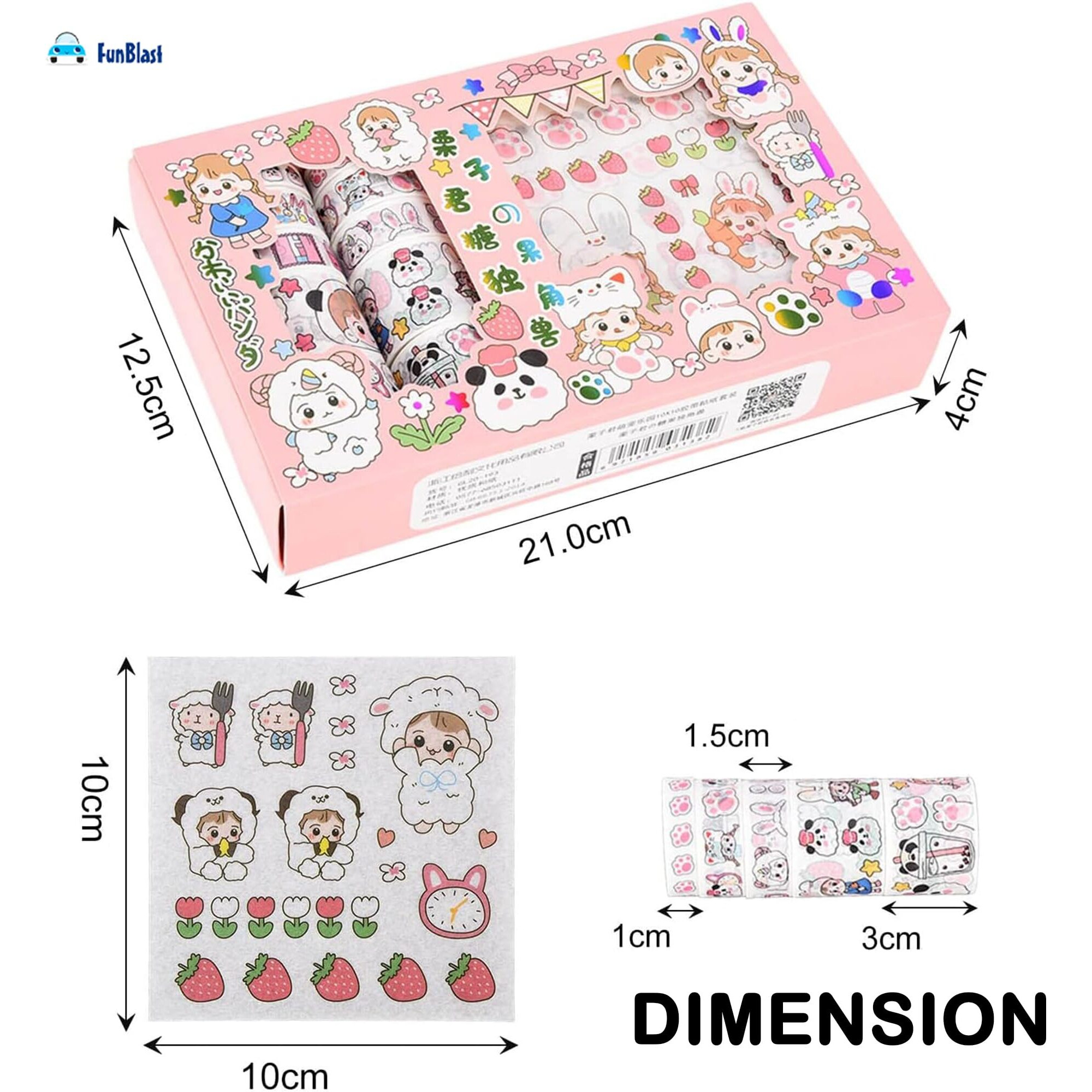 Funblast Washi Tape Set, Cute Washi Tape Set, Designer Decorative Masking Tapes For Diy Crafts Arts Scrapbooking Bullet Journal Planners Multicolor