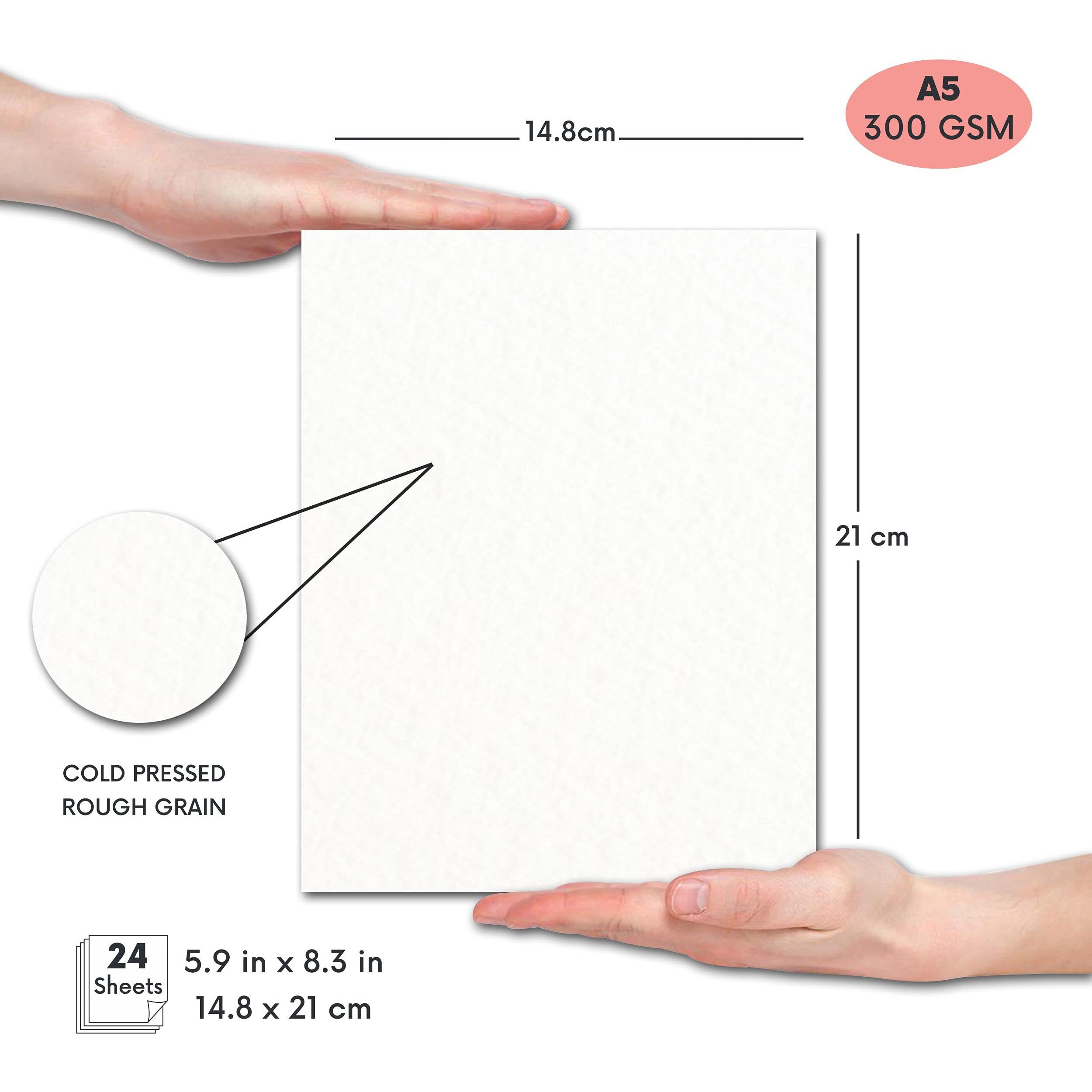 Zen Sangam Express Your Mind 300 Gsm Cold Pressed Rough Grain Surface, Acid Free, A5 Size Gouache Papers Sheets (21X14.8Cm, 24 Sheets)