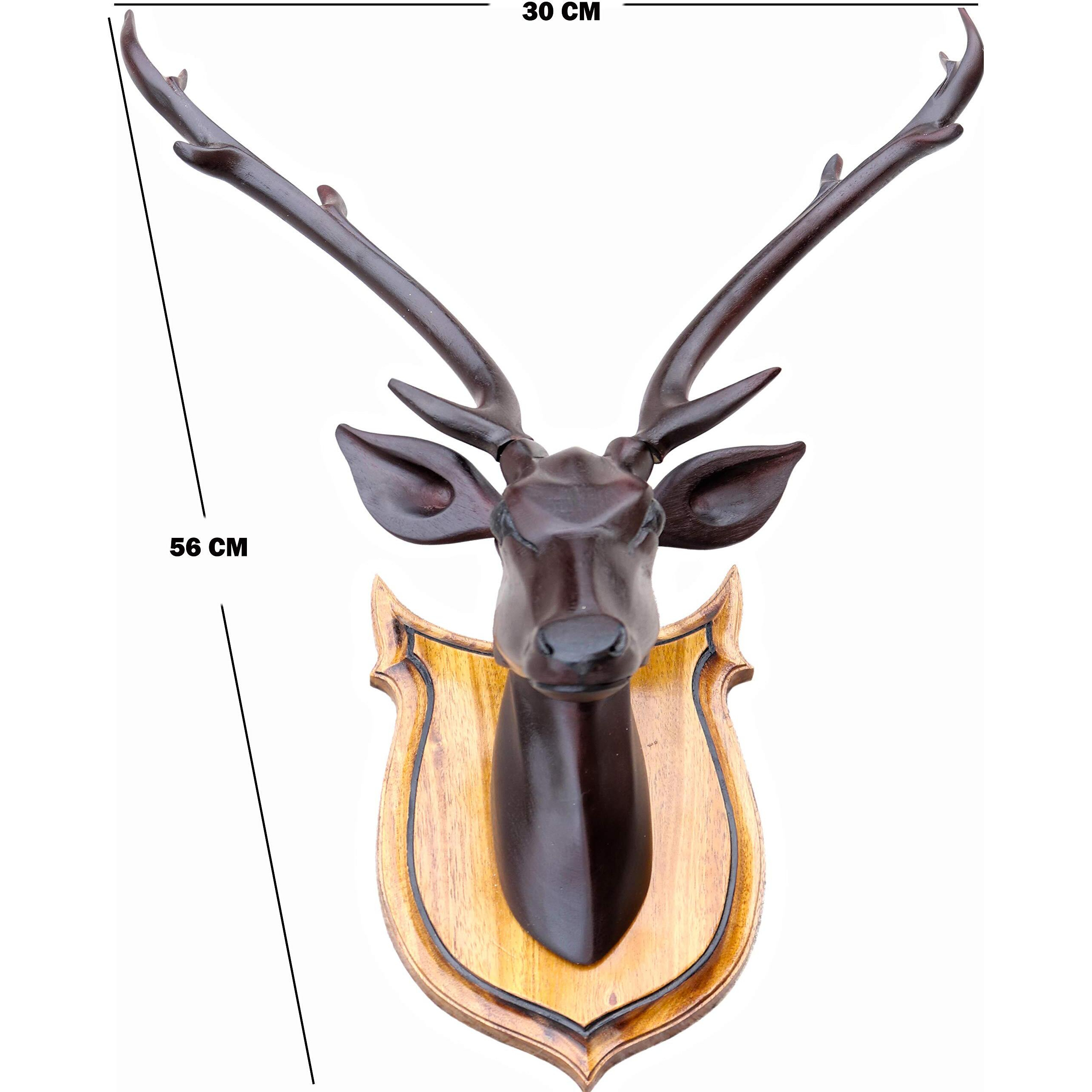 Bankura Traditional Art Center, Deer Head Long Neck Wooden Handmade Showpiece Wall Mounted And Wall Hanging Hook Home Decor 56Cm, Black