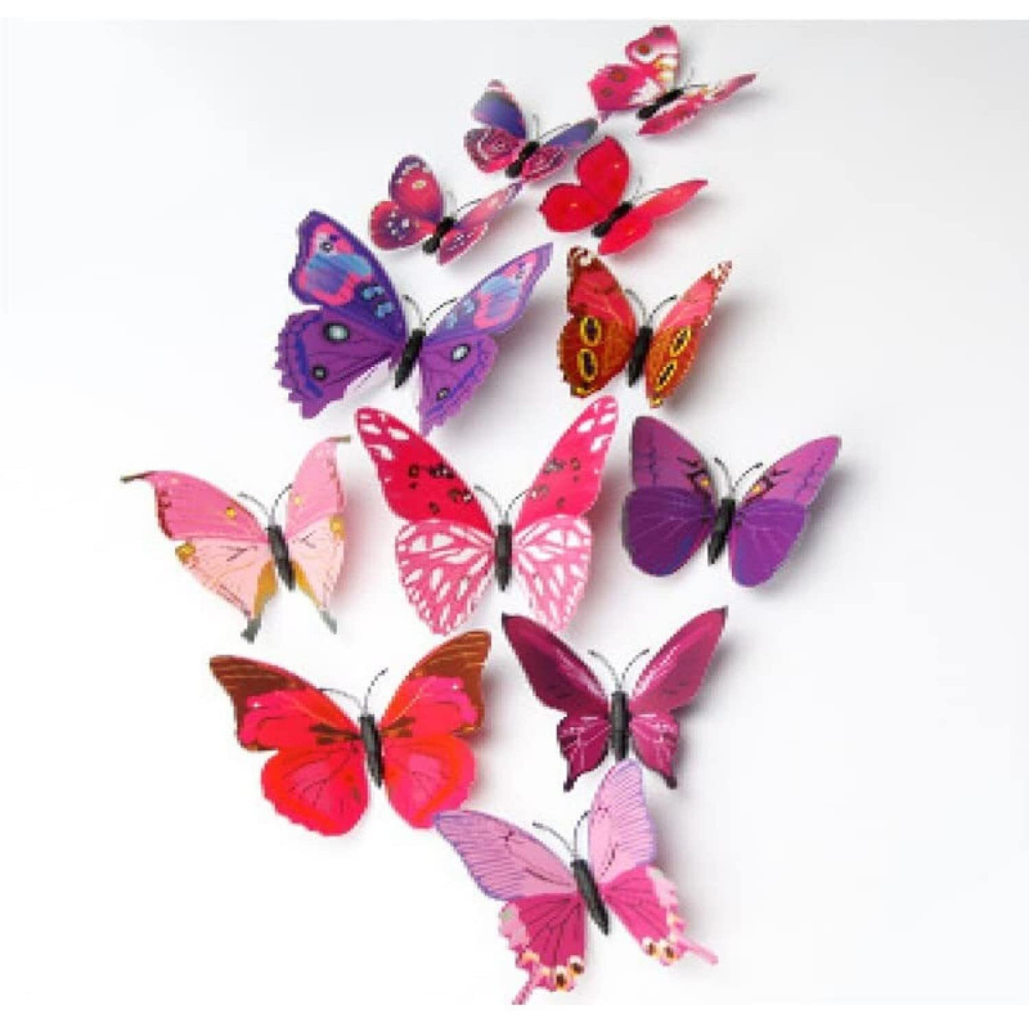Jaamso Royals Pink 3D Magnet Butterfly Stickers For Wall Decoration, Decor Items, Butterflies (Set Of 12)