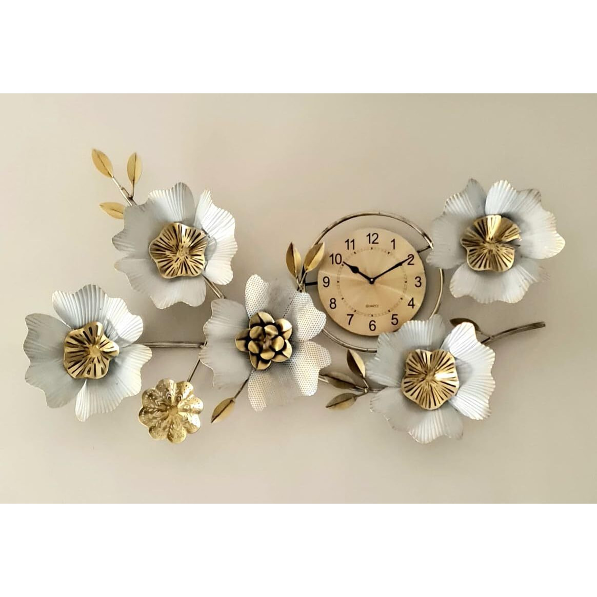 Kokomoon Metal Iron (4 Flower Time White Dcor) Decorative Wall Art/Sculpture For Home Living Room/Bedroom/Hotels/Office/Caf Etc. Size (45 * 2 * 22 Inch - Multicolor)
