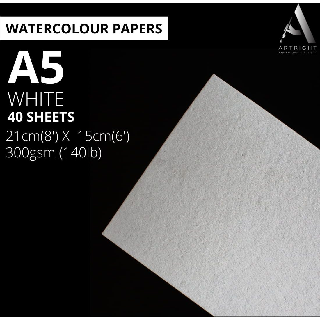 Artright Artists Watercolor Paper (A5 Pack Of 40 Sheets, 300 Gsm) Handmade Watercolour Paper For Artists