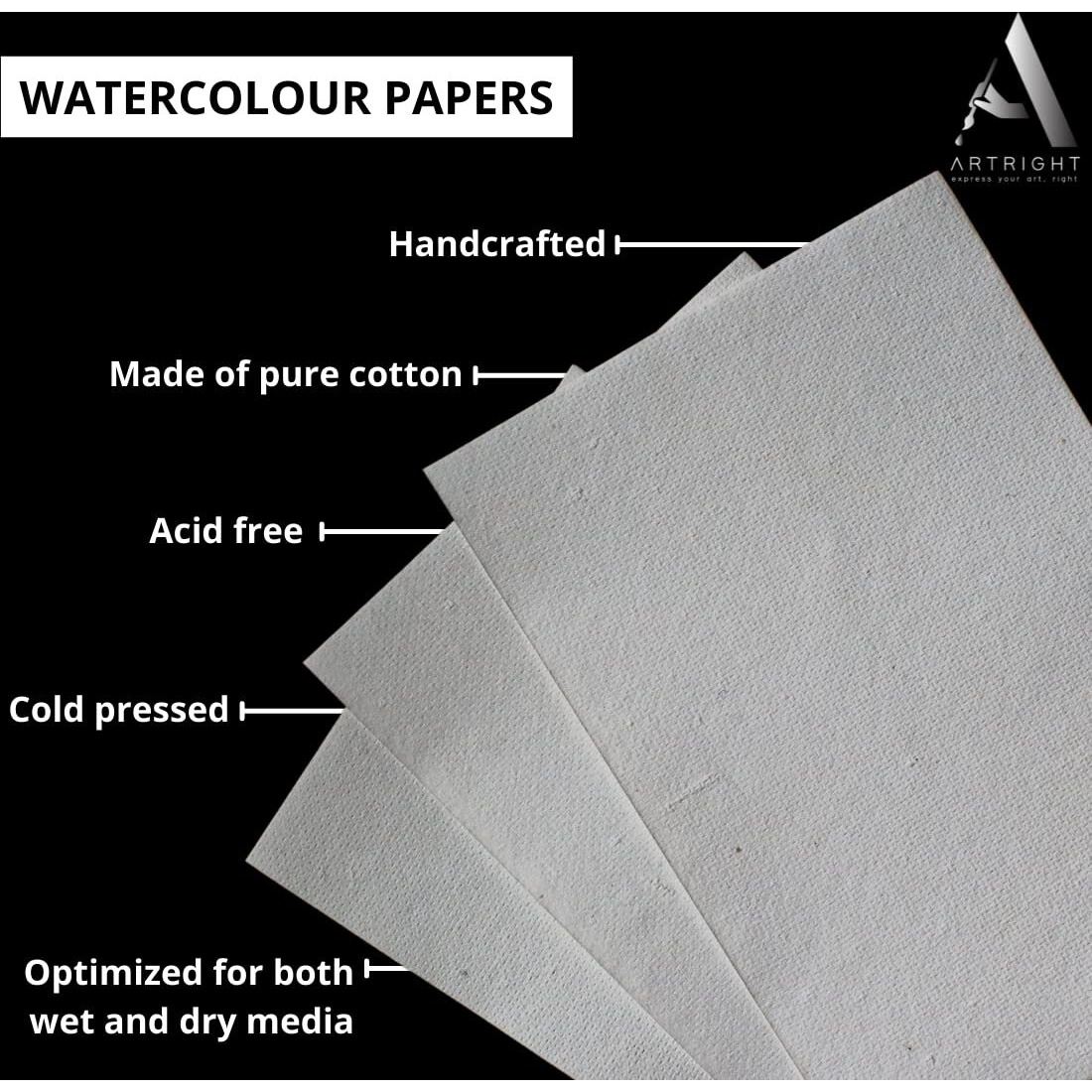Artright Artists Watercolor Paper (A5 Pack Of 40 Sheets, 300 Gsm) Handmade Watercolour Paper For Artists