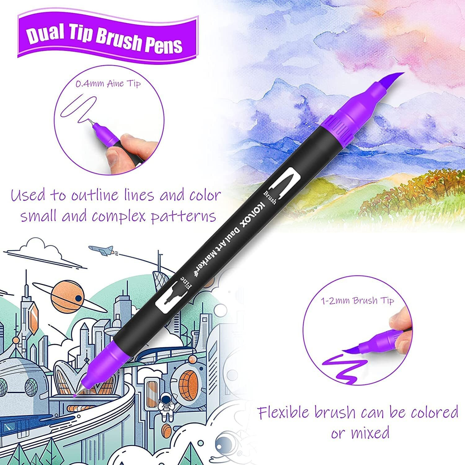 Fidrox Premium 24 Set Sketch Pen Set Drawing Pen Dual Tip Brush Pens Markers For Drawing Brush Pens 24 Shades Art Markers Set Fineliner Color Pens Water Based Marker For Calligraphy Drawing Sketching