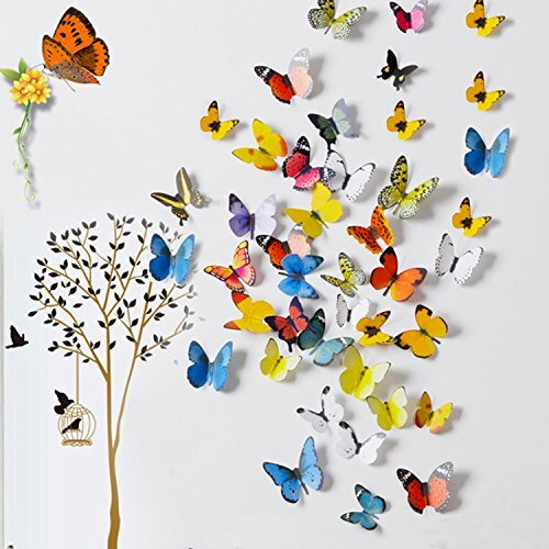 Jaamso Royals 'Multi Color 3D Butterflies' Self Adhesive Peel And Stick Wall Decor Wall Sticker And Home Decor Wall Sticker 1 Combo Pack Of 38 Cm Pcs (21 Cm X 29.7 Cm (2 Sheet)