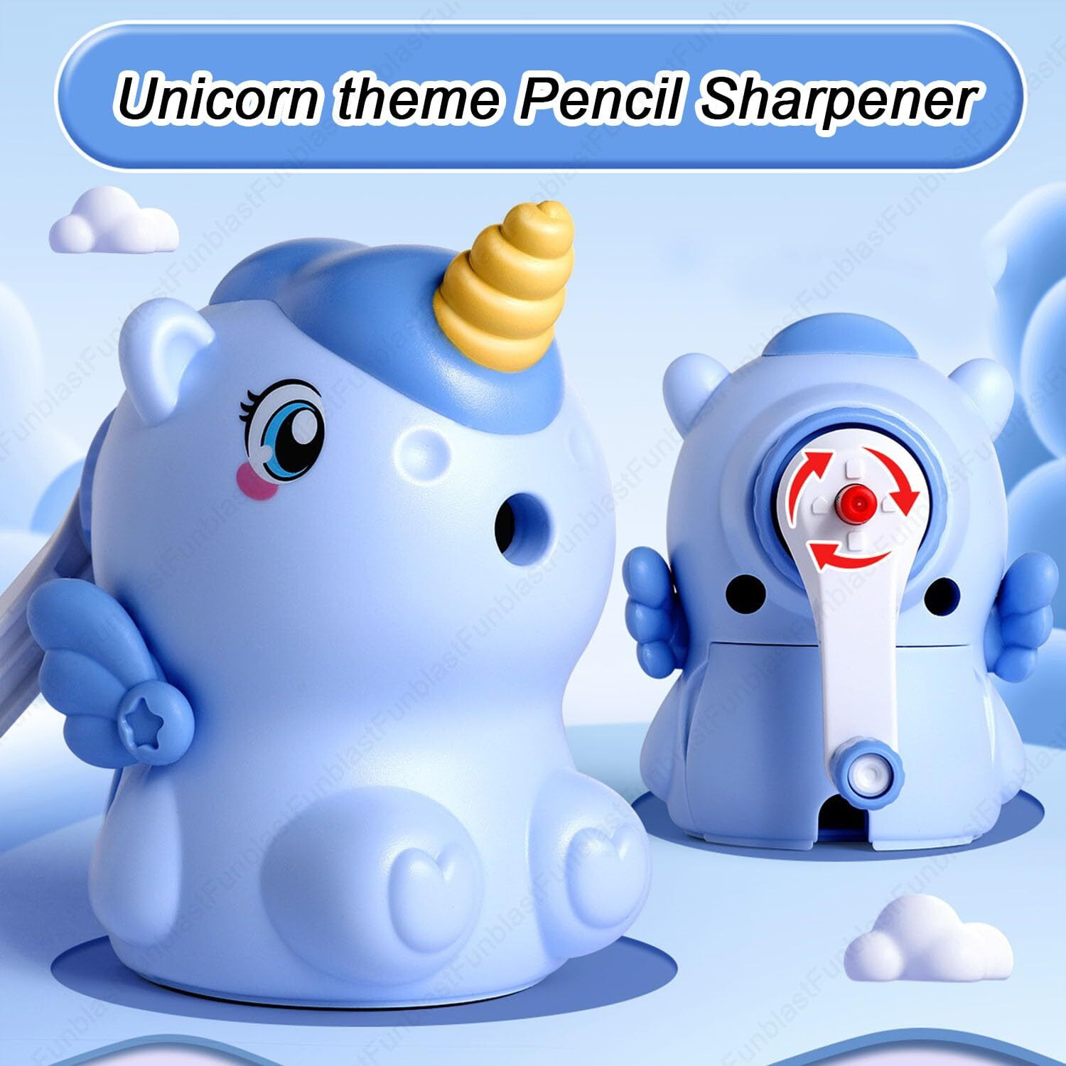 Funblast Sharpener For Kids  Unicorn Pencil Sharpener, Table Sharpener Machine, Manual Sharpeners, Birthday Return Gift, Sharpeners For School And Office (Blue)