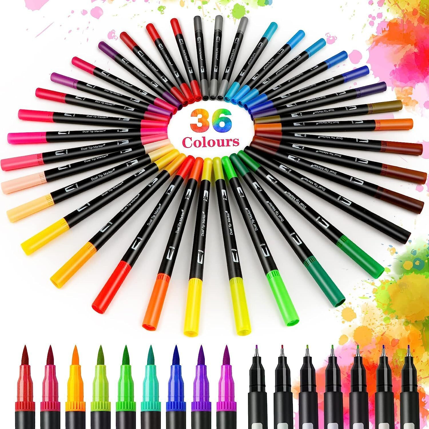 Corslet 36 Colors Dual Tip Colored Brush Pens Art Marker Set Fine Point Calligraphy Markers For Artists Pen Set Journal Pens For Adult Coloring Books Alchol Markers Set (Set Of 36)