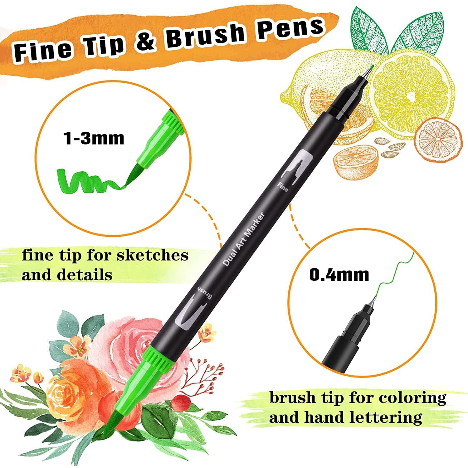 Corslet 36 Colors Dual Tip Colored Brush Pens Art Marker Set Fine Point Calligraphy Markers For Artists Pen Set Journal Pens For Adult Coloring Books Alchol Markers Set (Set Of 36)
