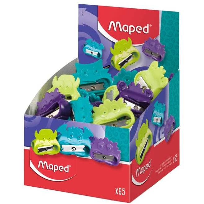 Maped Vivo Monster 1H Sharpener-Pack Of 65|Compact & Long Lasting|Smooth Sharpening|Cartoon Collective Sharpening Tool|Fancy & Cute Designs For Kids|Useful For School, Office & Gifting Purpose