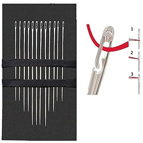 Moira Self Threading Needles Pack Of 12 (Silver, 3 Different Sizes Needles Set)