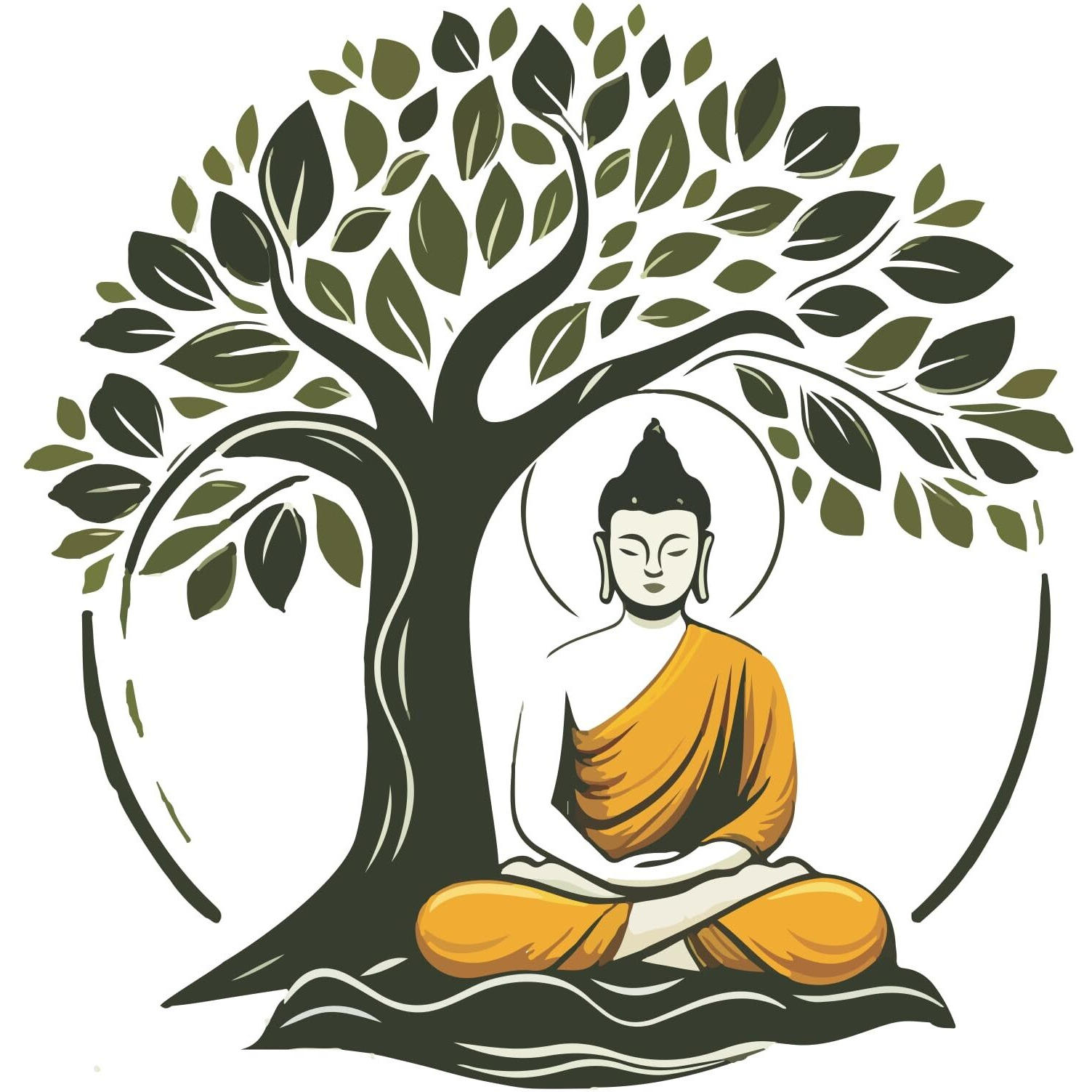 Creativeedge Gautam Buddha Sitting Under A Tree Multicolor Decorative Wall Sticker (76 Cm X 64 Cm)