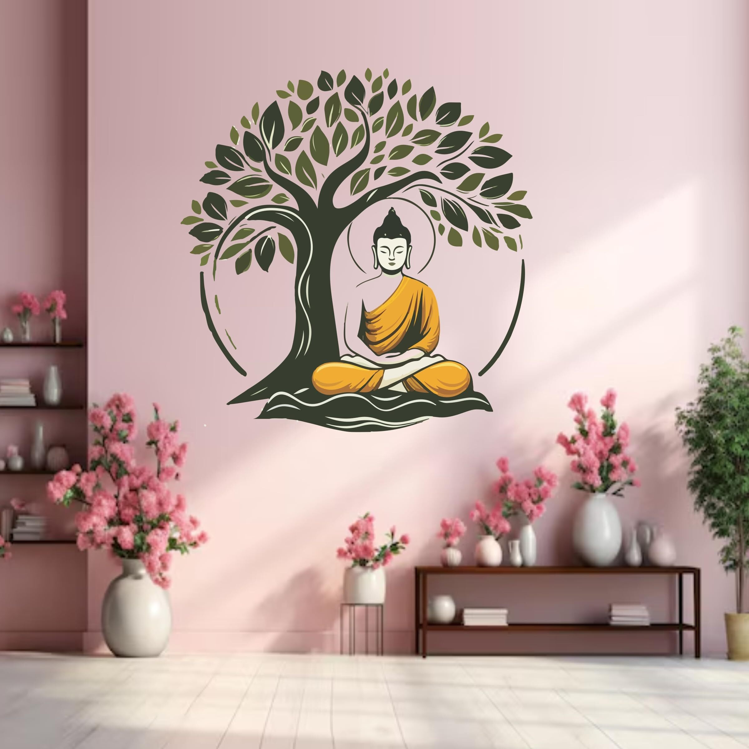 Creativeedge Gautam Buddha Sitting Under A Tree Multicolor Decorative Wall Sticker (76 Cm X 64 Cm)