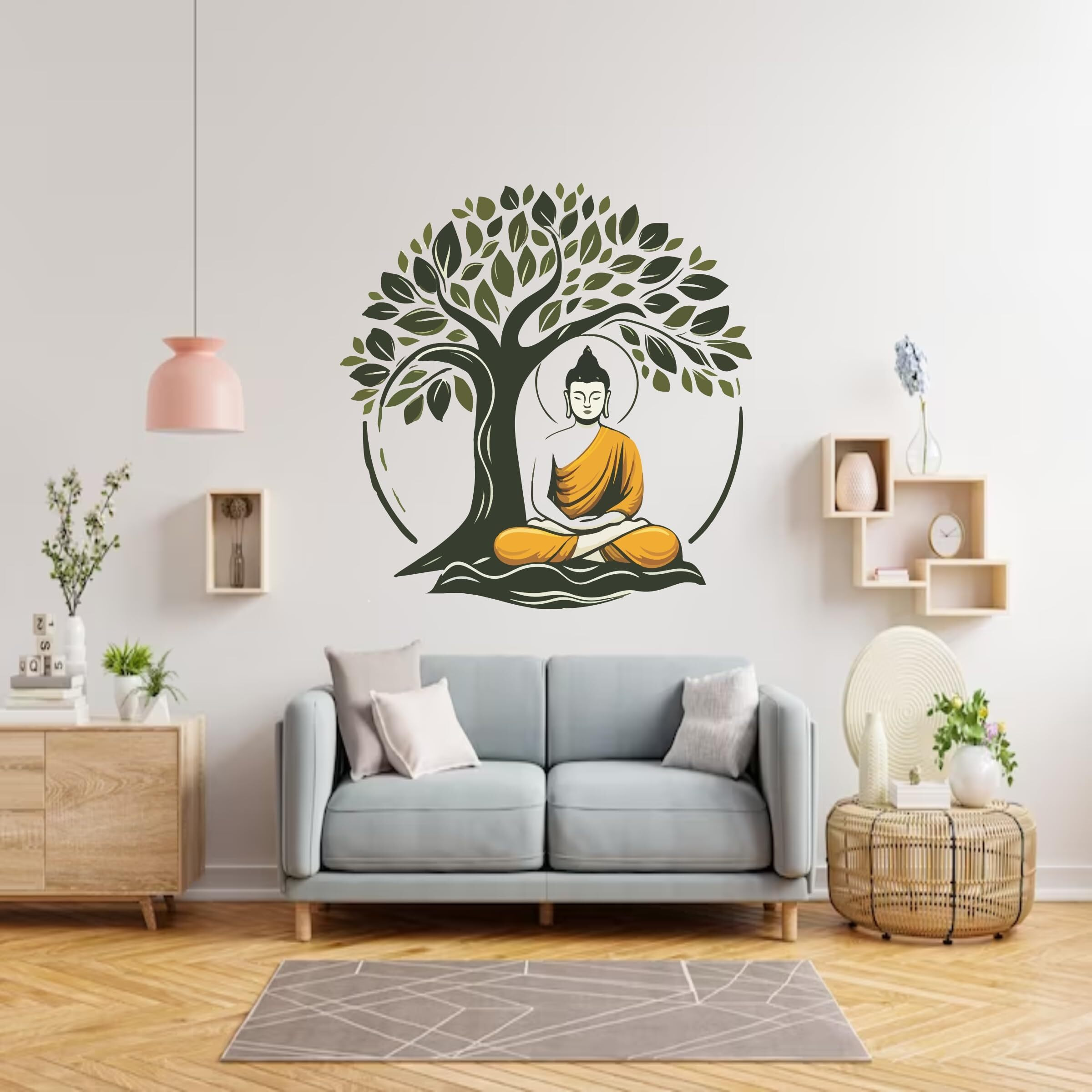Creativeedge Gautam Buddha Sitting Under A Tree Multicolor Decorative Wall Sticker (76 Cm X 64 Cm)